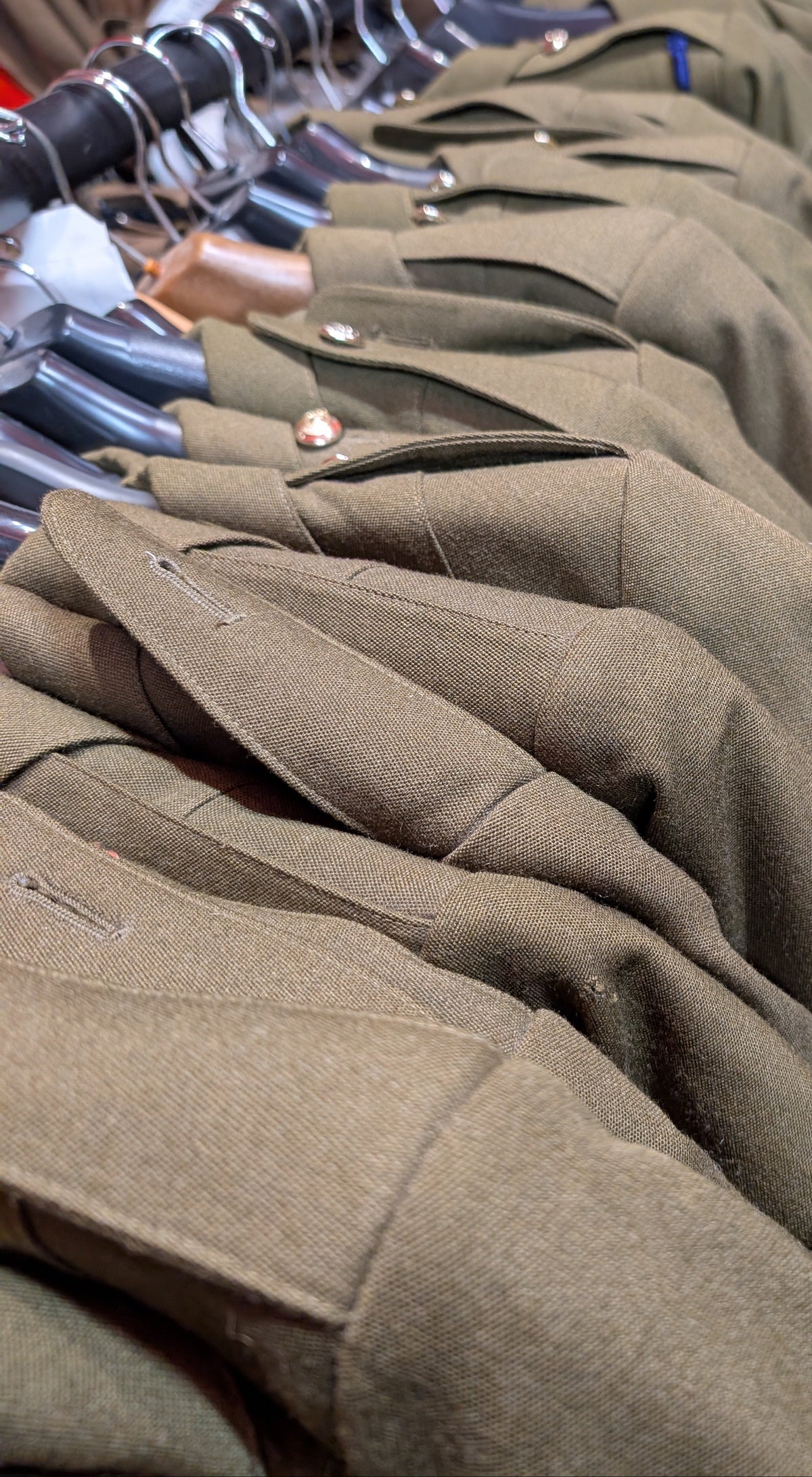 clothes rail with lots of Women's British Army No. 2 Jackets | 1980s Pattern