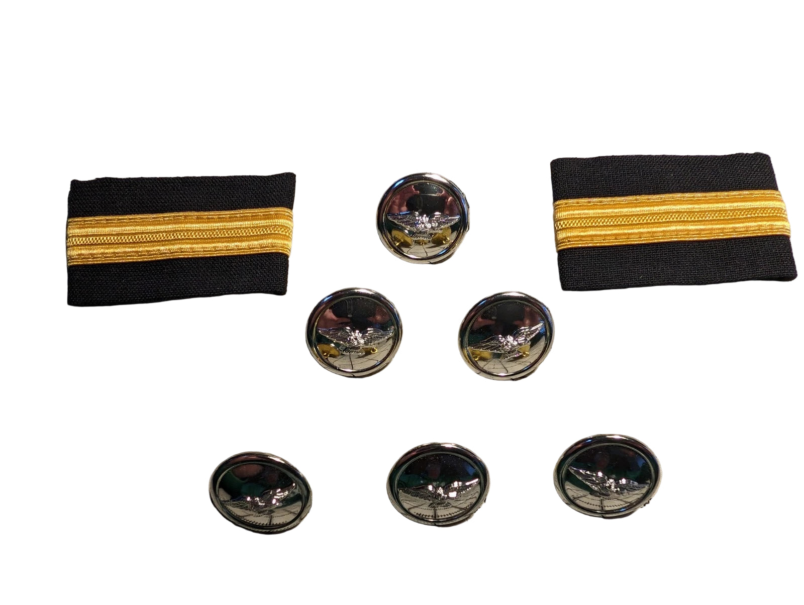 6 Airline Pilot Jacket Eagle Buttons & Aviation Shirt Shoulder Epaulets Sliders