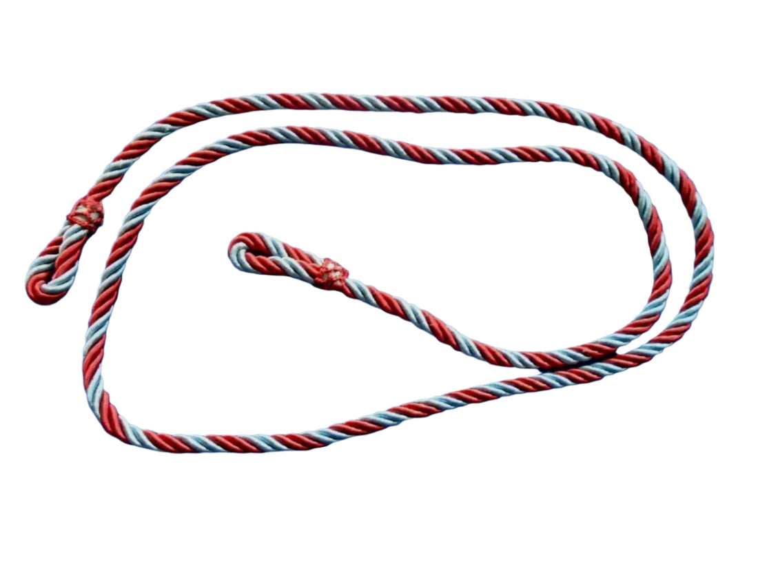 Red, white, and blue rope on a white background