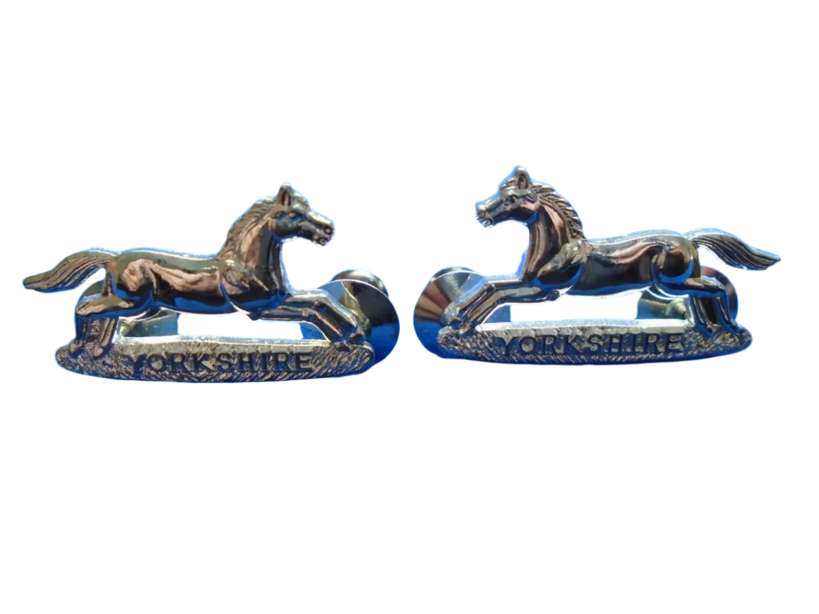 PAIR YORKSHIRE REGIMENT OFFICERS MESS DRESS SILVER PLATED COLLAR BADGES, CLUTCH PINS