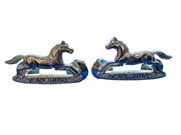 PAIR YORKSHIRE REGIMENT OFFICERS MESS DRESS SILVER PLATED COLLAR BADGES, CLUTCH PINS