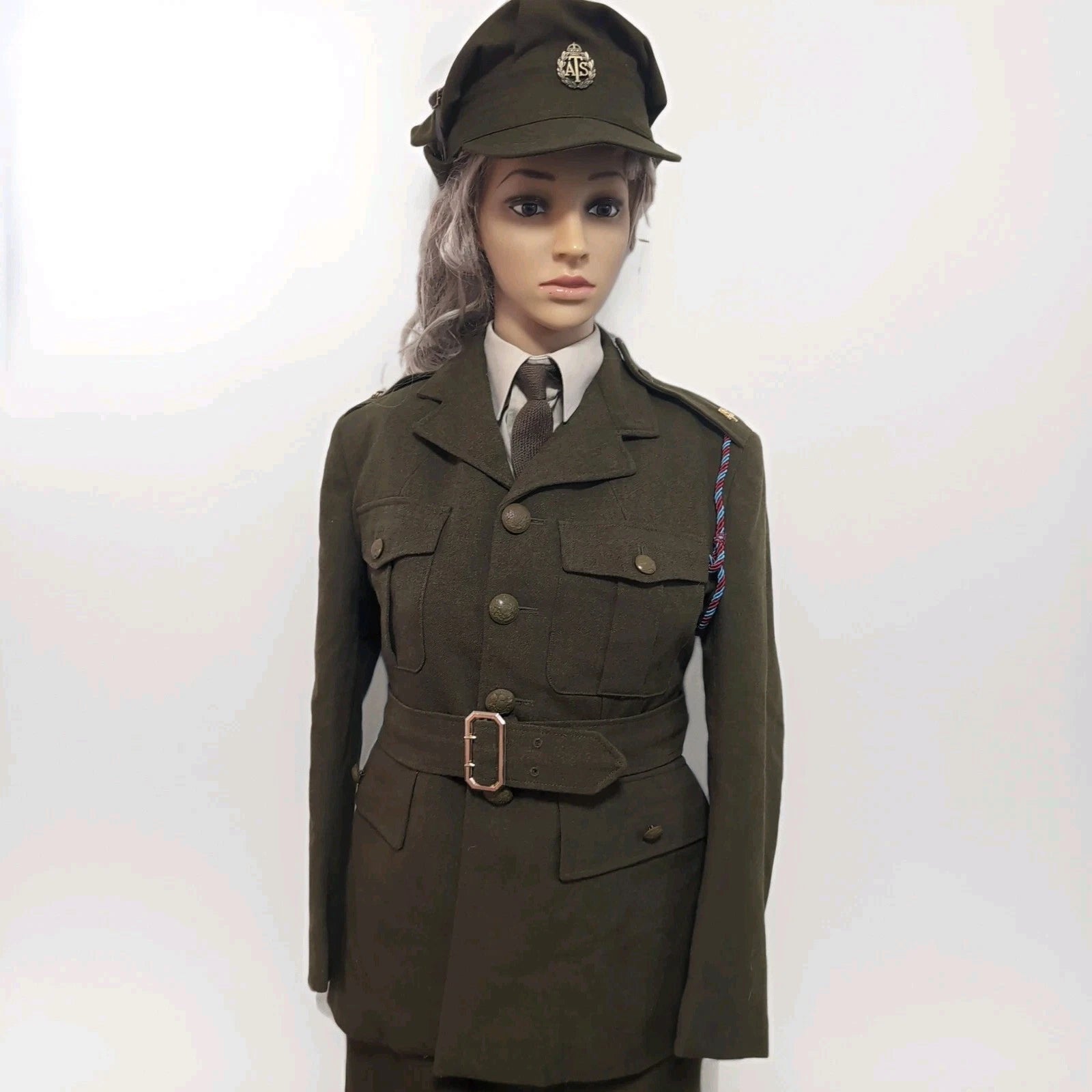 ATS Rework WW2 Uniform Jacket, Skirt & Leather Belt Size UK Ladies 6 to 8