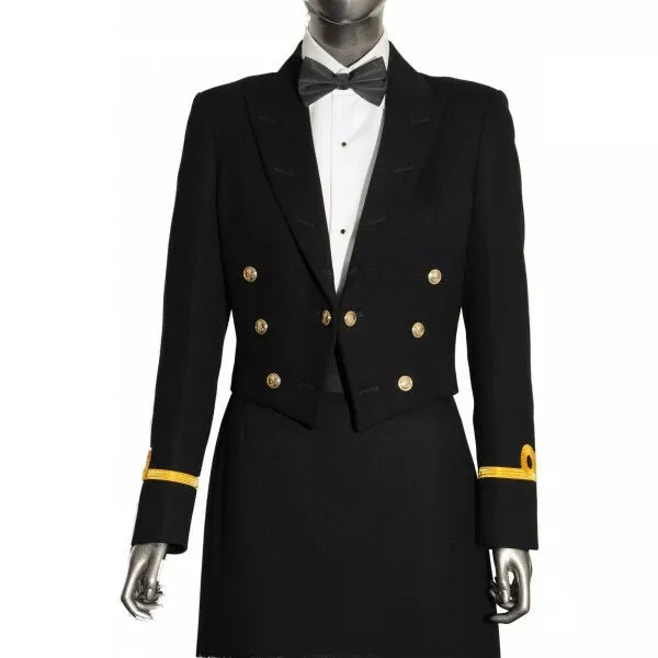 Woman's RAF WRAF RN RM RMC Officers White Marcella Front Shirt piqué Black Tie Attire