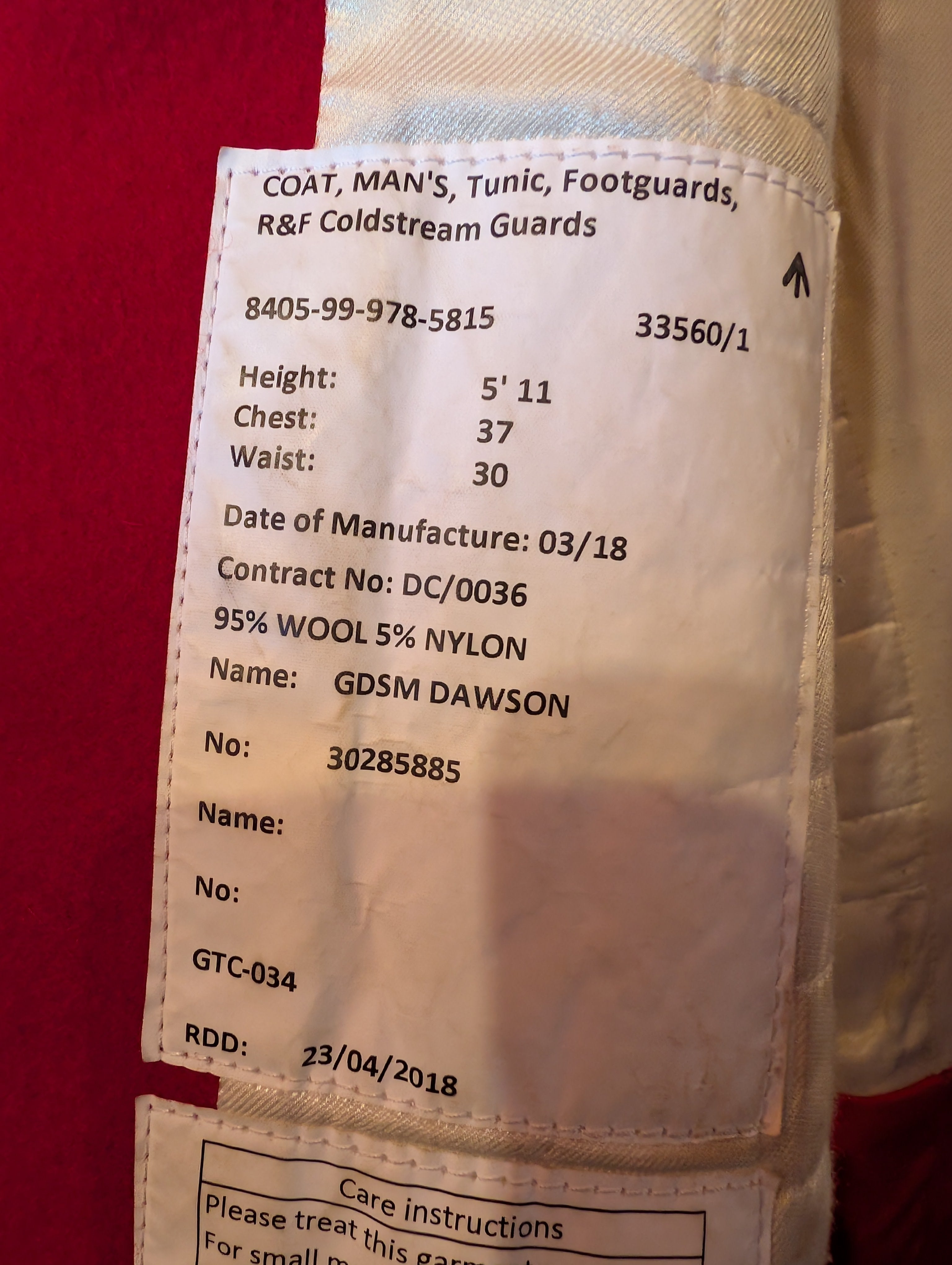 37" Chest Regular Coldstream Guards Red Tunic Footguards Gdsm Jacket 9 our ref G82)