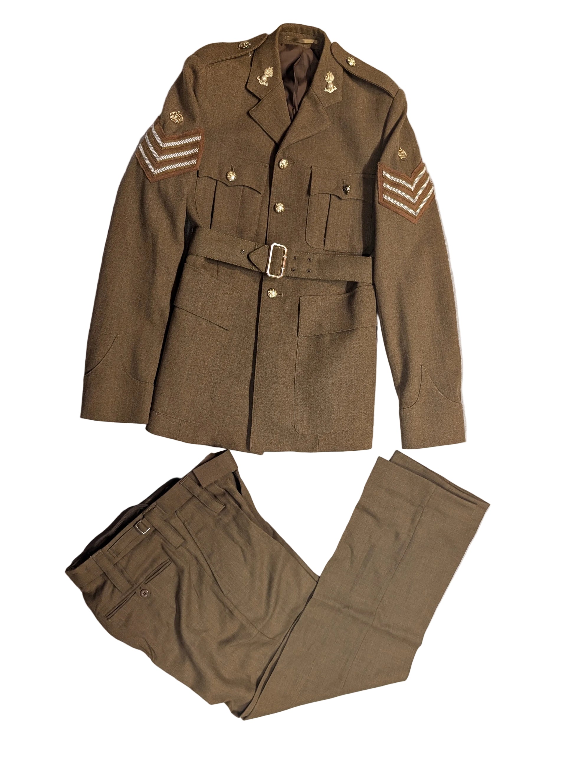British Army No.2 Uniform Jacket & Trousers ideal for the Goodwood Revival or 1940s / 50s 60s Events, Colour Sergeant Rank on arm with Royal Artillery Collar Badge