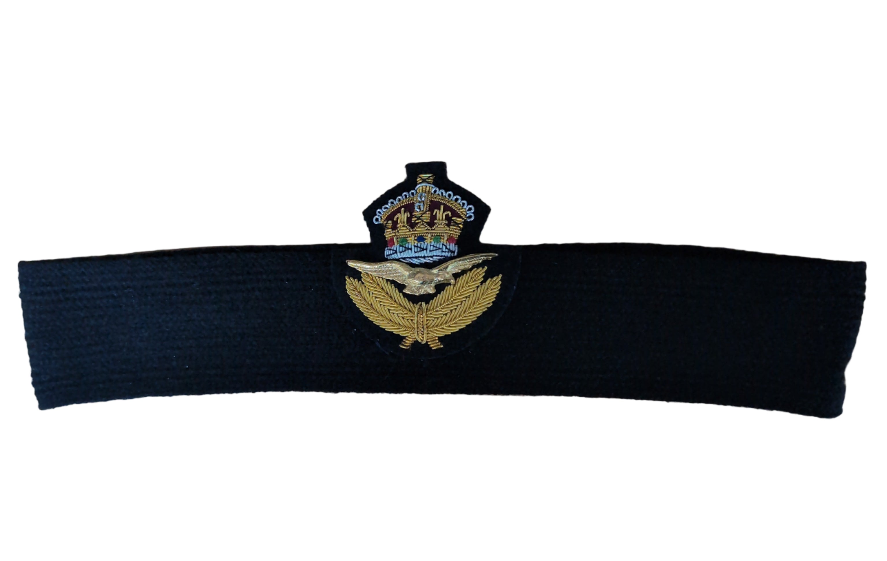 Kings Crown RAF Officers Cap Badge on Knitted Black Wool Hat Band CIIR King Charles II REX Hatband For RAF No1 SD Service Dress Uniform