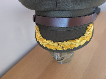 Olive Green Officers Service Cap | Gold Oakleaf Peak | Reproduction