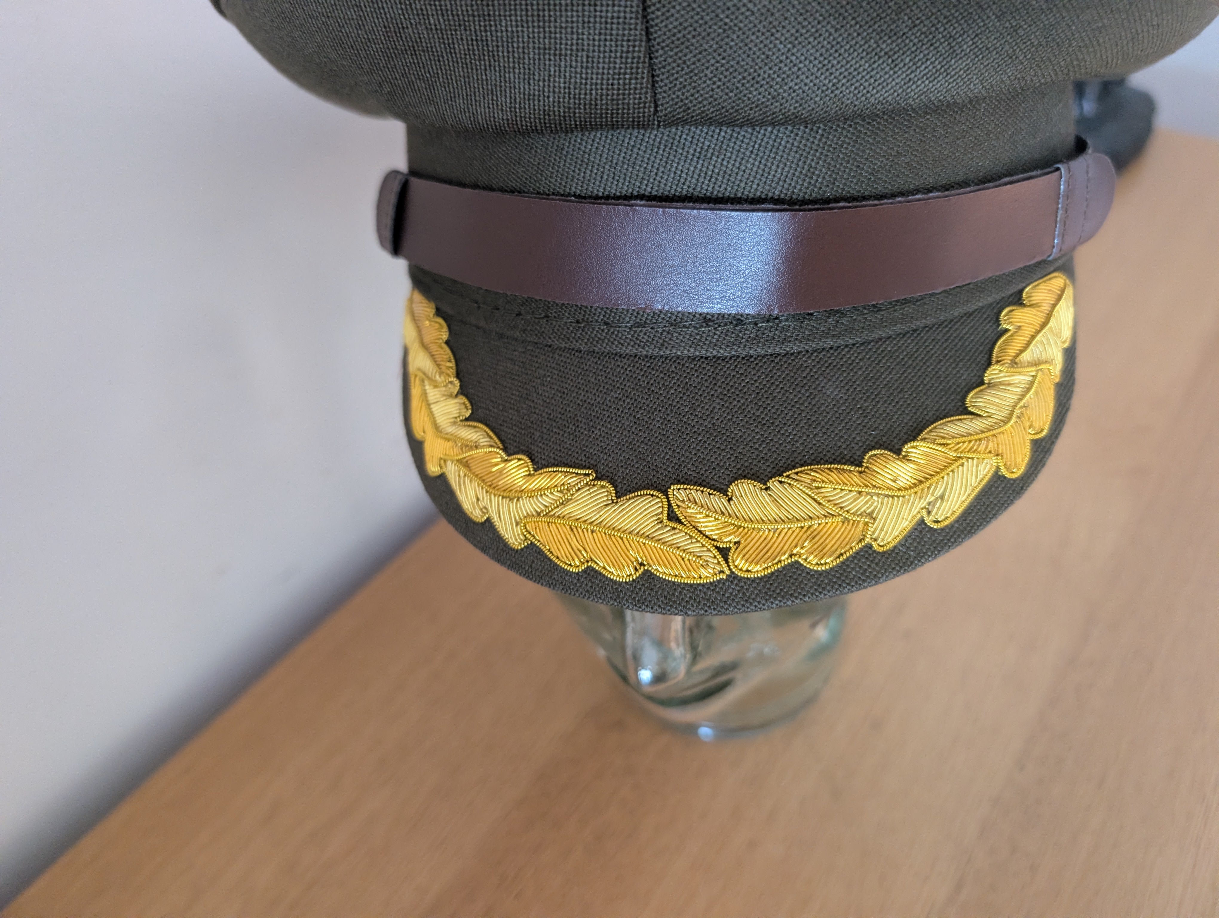 Olive Green Officers Service Cap | Gold Oakleaf Peak | Reproduction