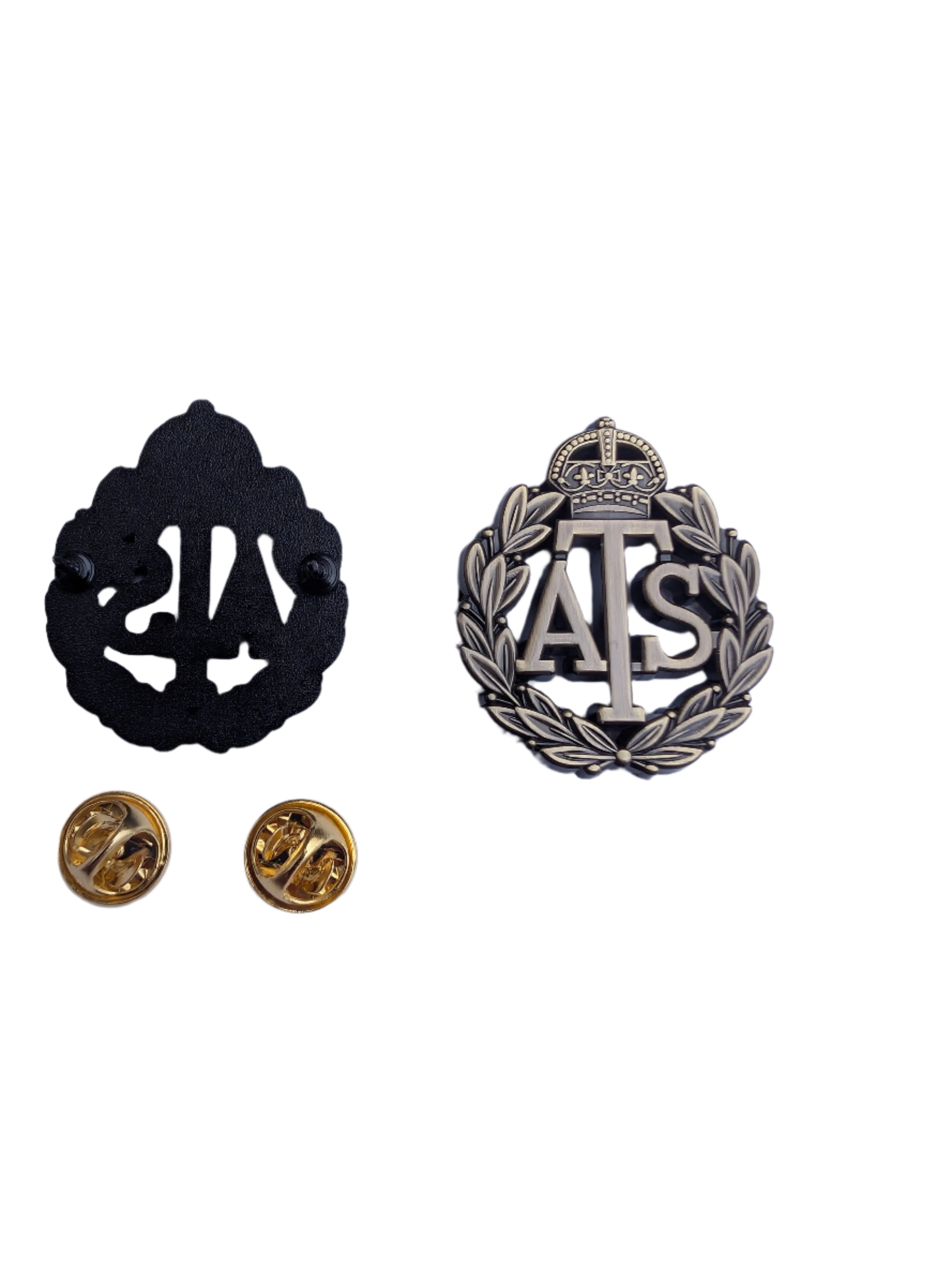 1 Pair WW2 ATS Auxiliary Territorial Service Officers Bronze colour metal Collar Badges Reproduction Pin & Clutch fixings