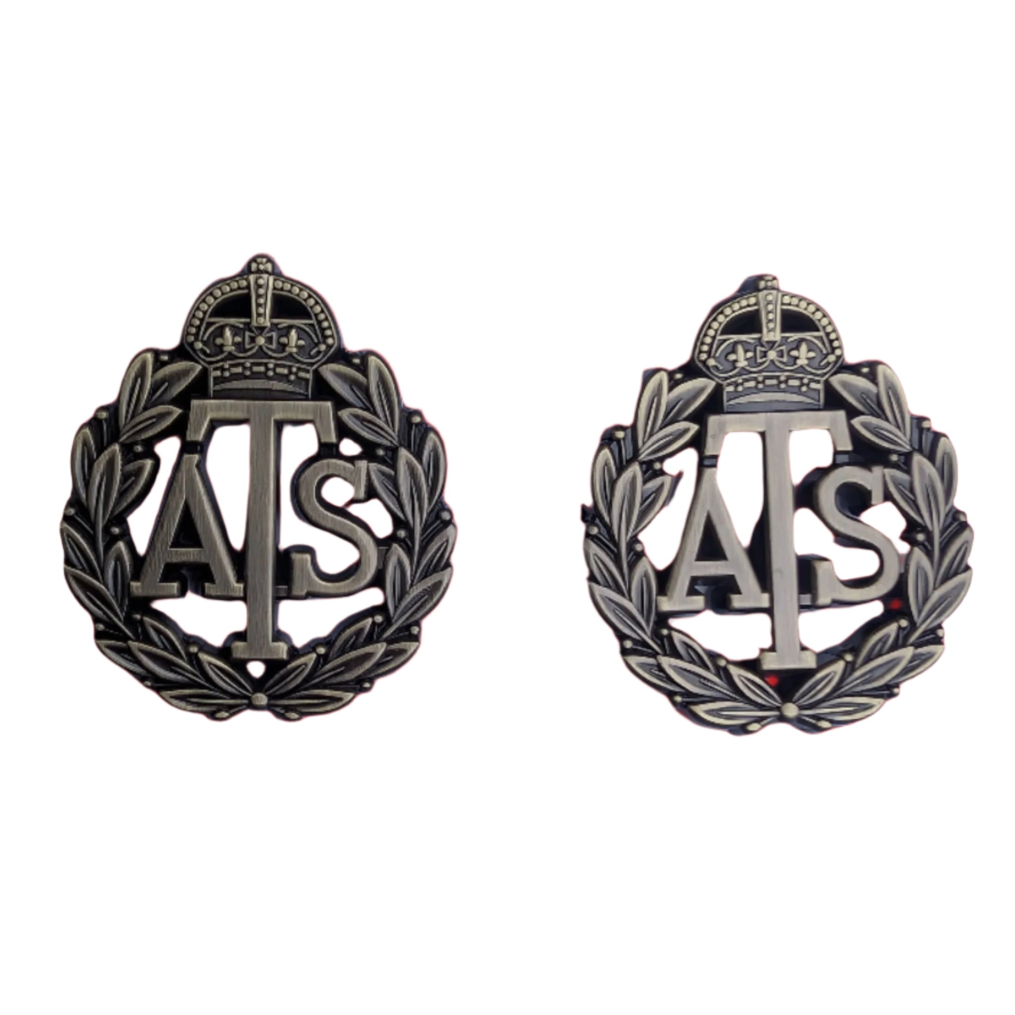 1 Pair WW2 ATS Auxiliary Territorial Service Officers Bronze colour metal Collar Badges Reproduction Pin & Clutch fixings
