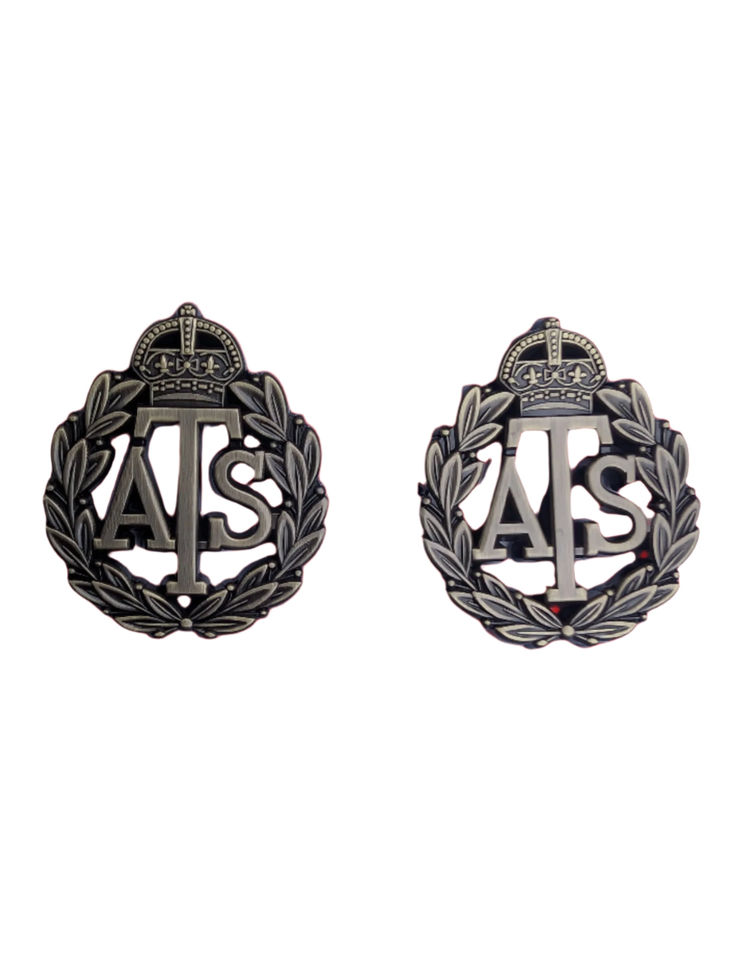 1 Pair WW2 ATS Auxiliary Territorial Service Officers Bronze colour metal Collar Badges Reproduction Pin & Clutch fixings