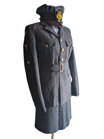 Woman's WW2 Style WAAF No1 Service dress uniform Jacket with belt & No2 SD RAF skirt & NCO Cap with Kings crown officers cap badge