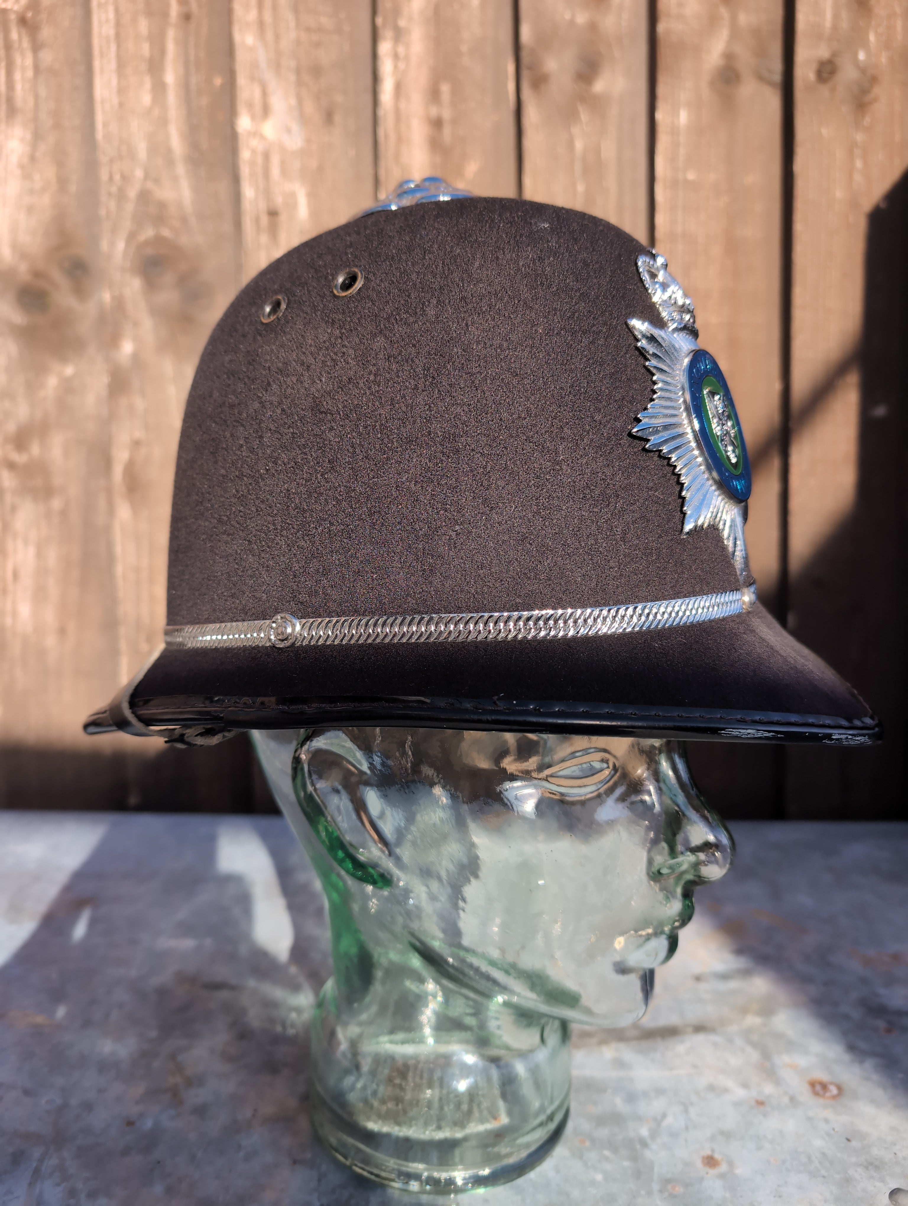 Rose Top Custodian Helmet with Lincolnshire Constabulary Police Plate Badge ( our ref G158)