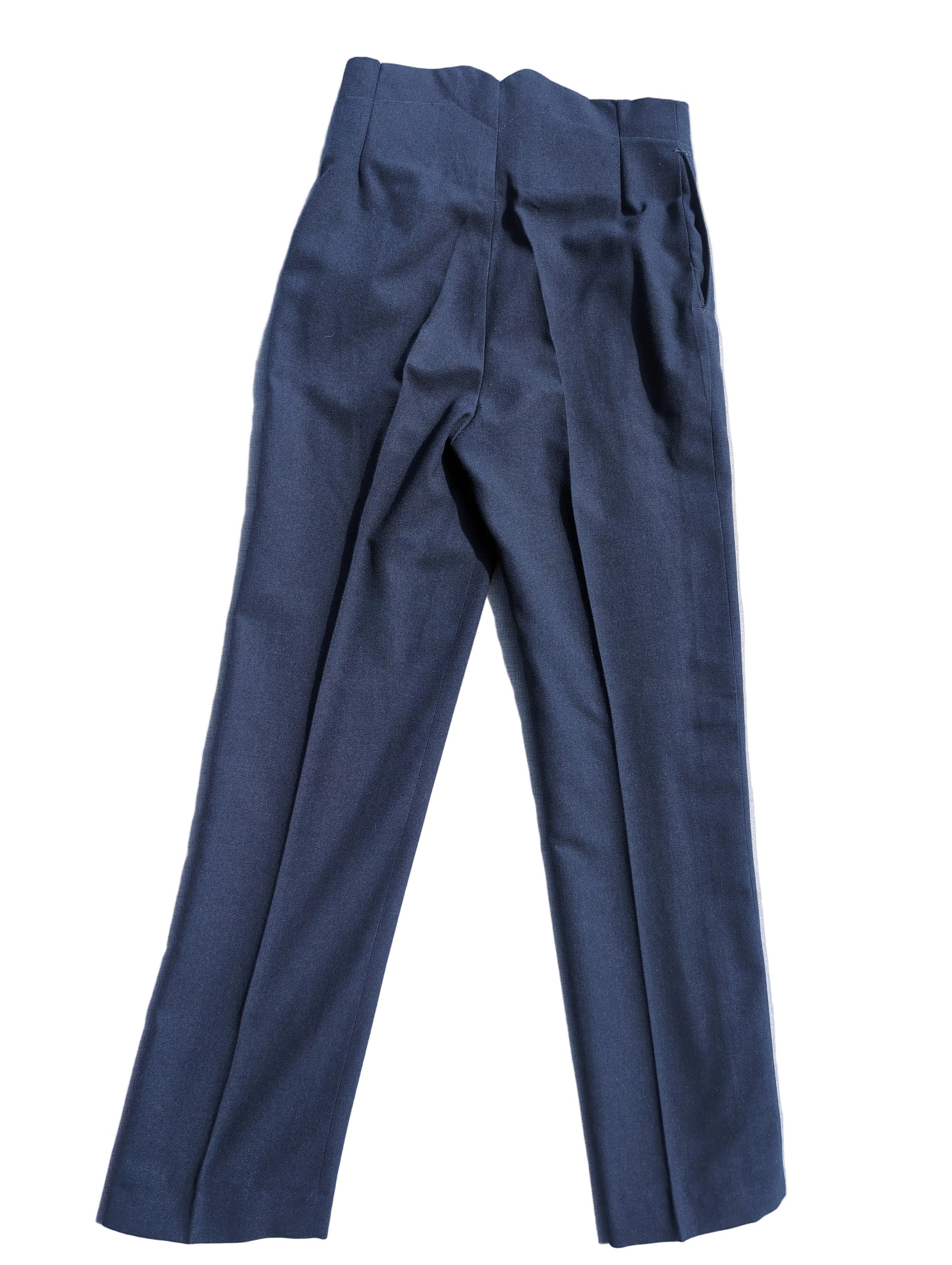 full length view of the rear of a pair of RAF Fishtail Trousers, 1940s Vintage Style,   Original RAF Made of 100% Wool &  Fitted  Button for button On Braces