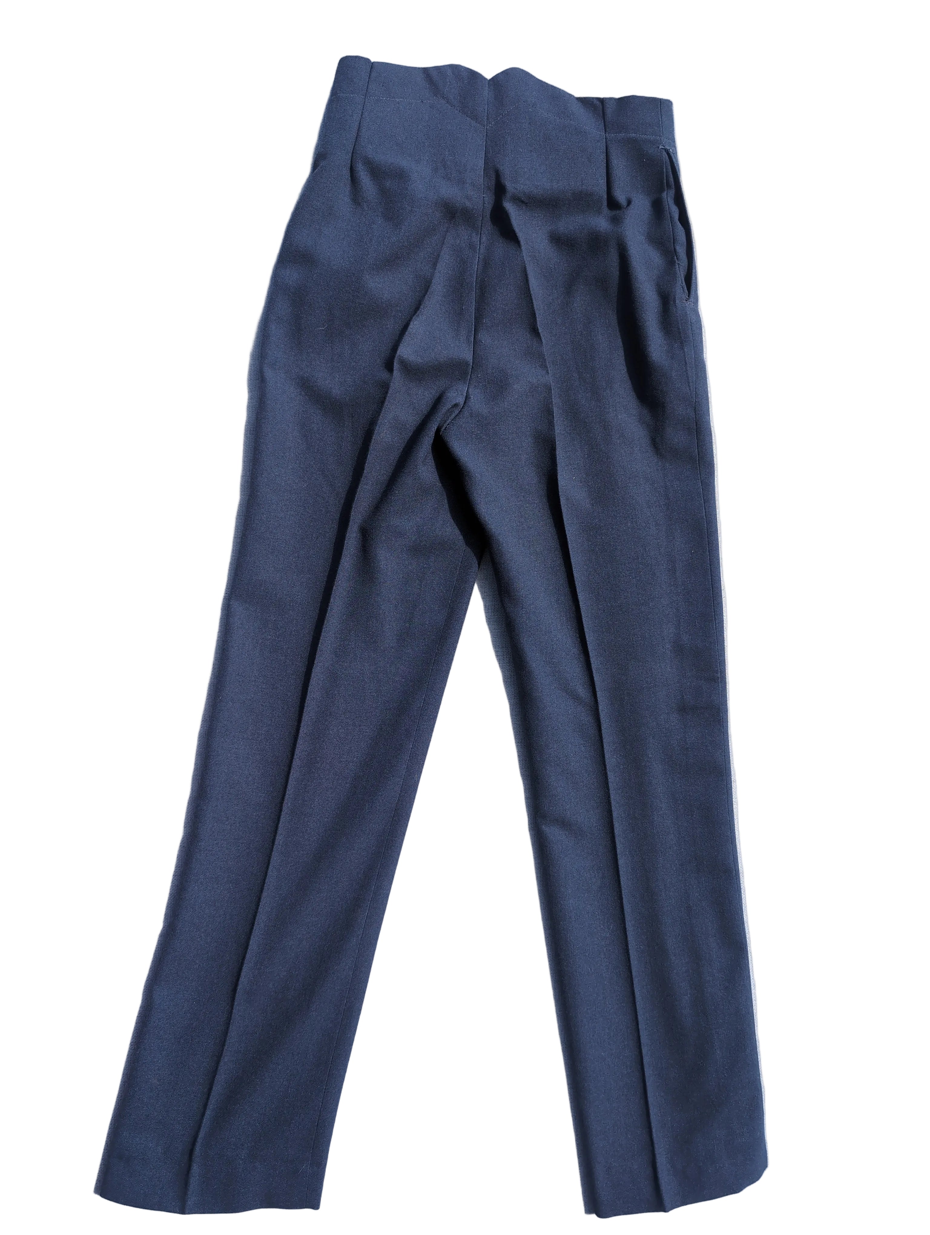 full length view of the rear of a pair of RAF Fishtail Trousers, 1940s Vintage Style,   Original RAF Made of 100% Wool &  Fitted  Button for button On Braces
