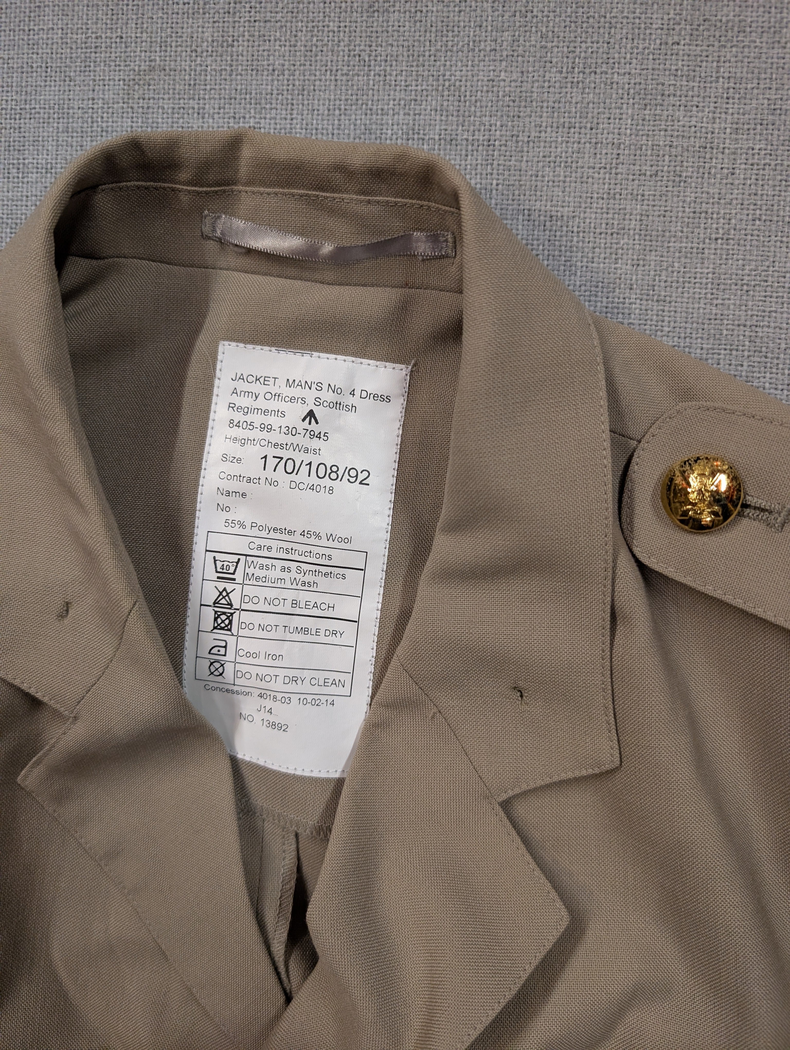 42" ( 170/108/92 )Scottish No.4 Officers Warm Weather Jacket RRS Royal Regiment of Scotland Ex British Army ( our ref G199 )