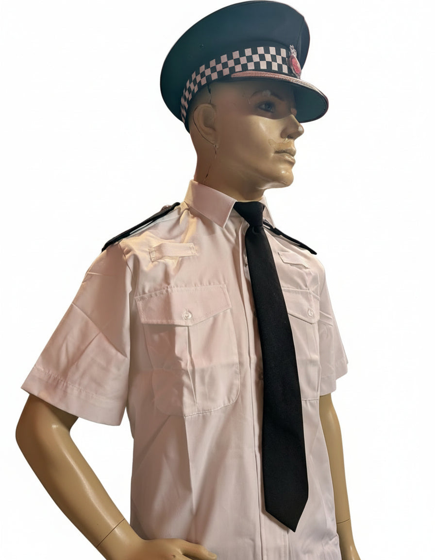 14 1/2" POLICE Short Sleeve White Shirt with fixed epaulettes and radio loops above the pockets