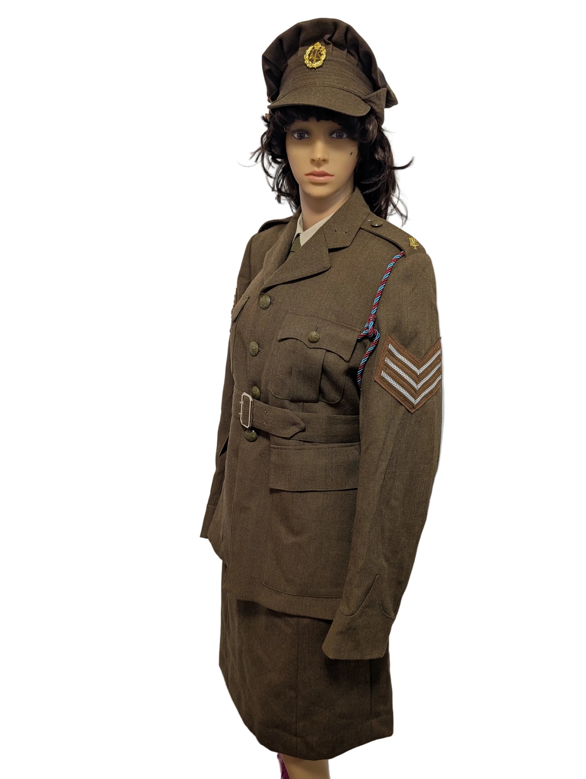 Woman dressed in WW2 ATS army jacket skirt and hat uniform 