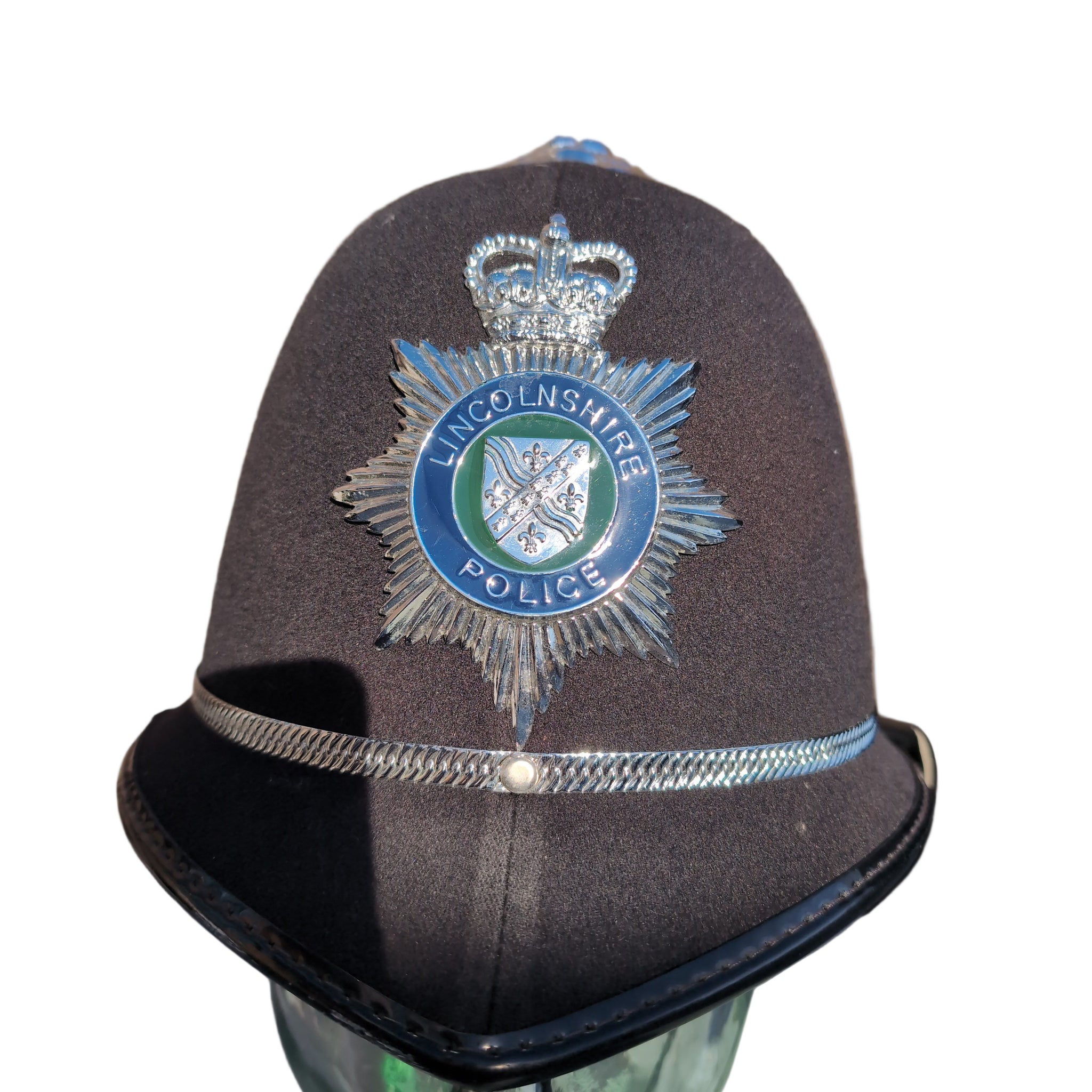 Rose Top Custodian Helmet with Lincolnshire Constabulary Police Plate Badge ( our ref G158)