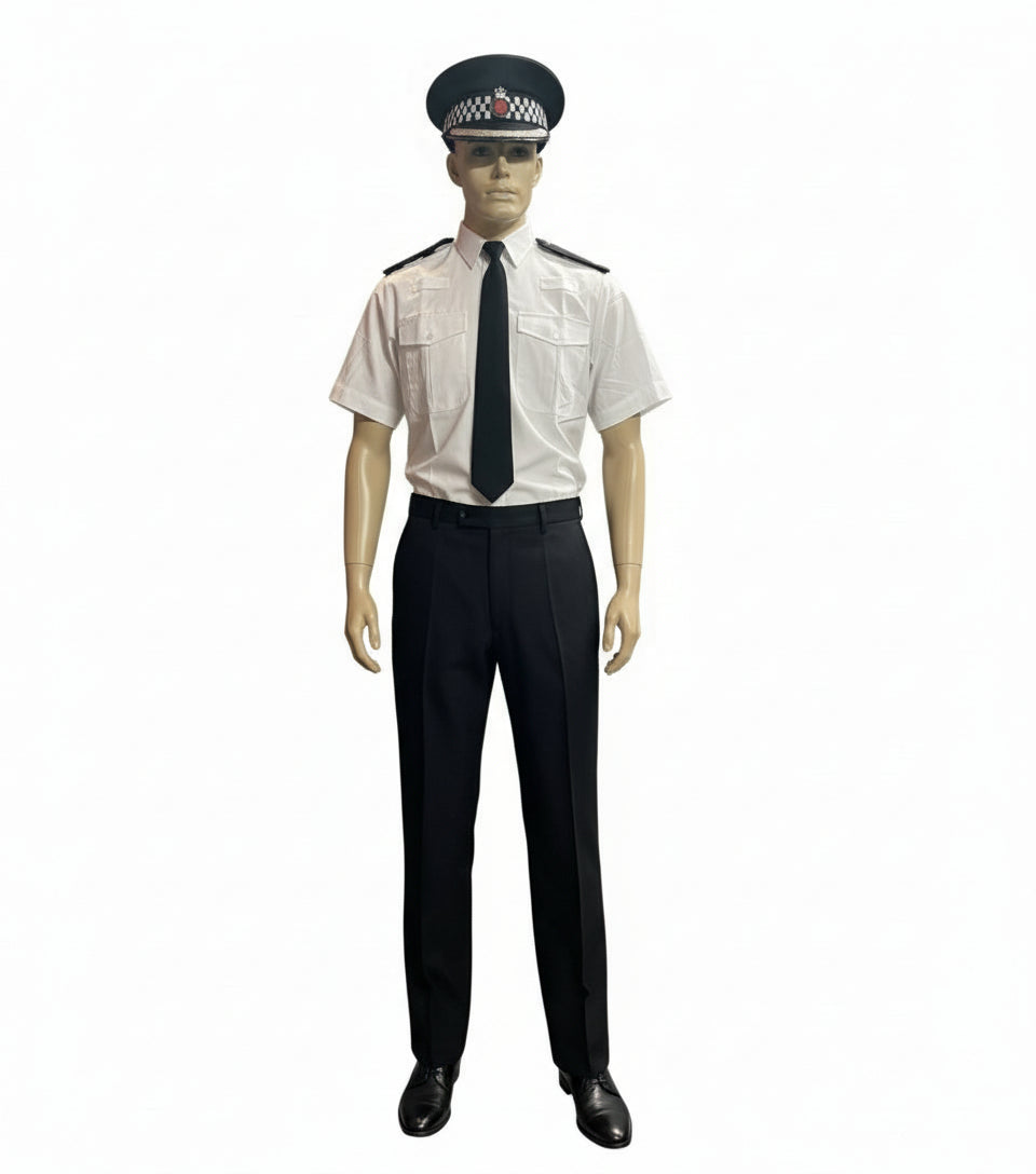 14 1/2" POLICE Short Sleeve White Shirt with fixed epaulettes and radio loops above the pockets