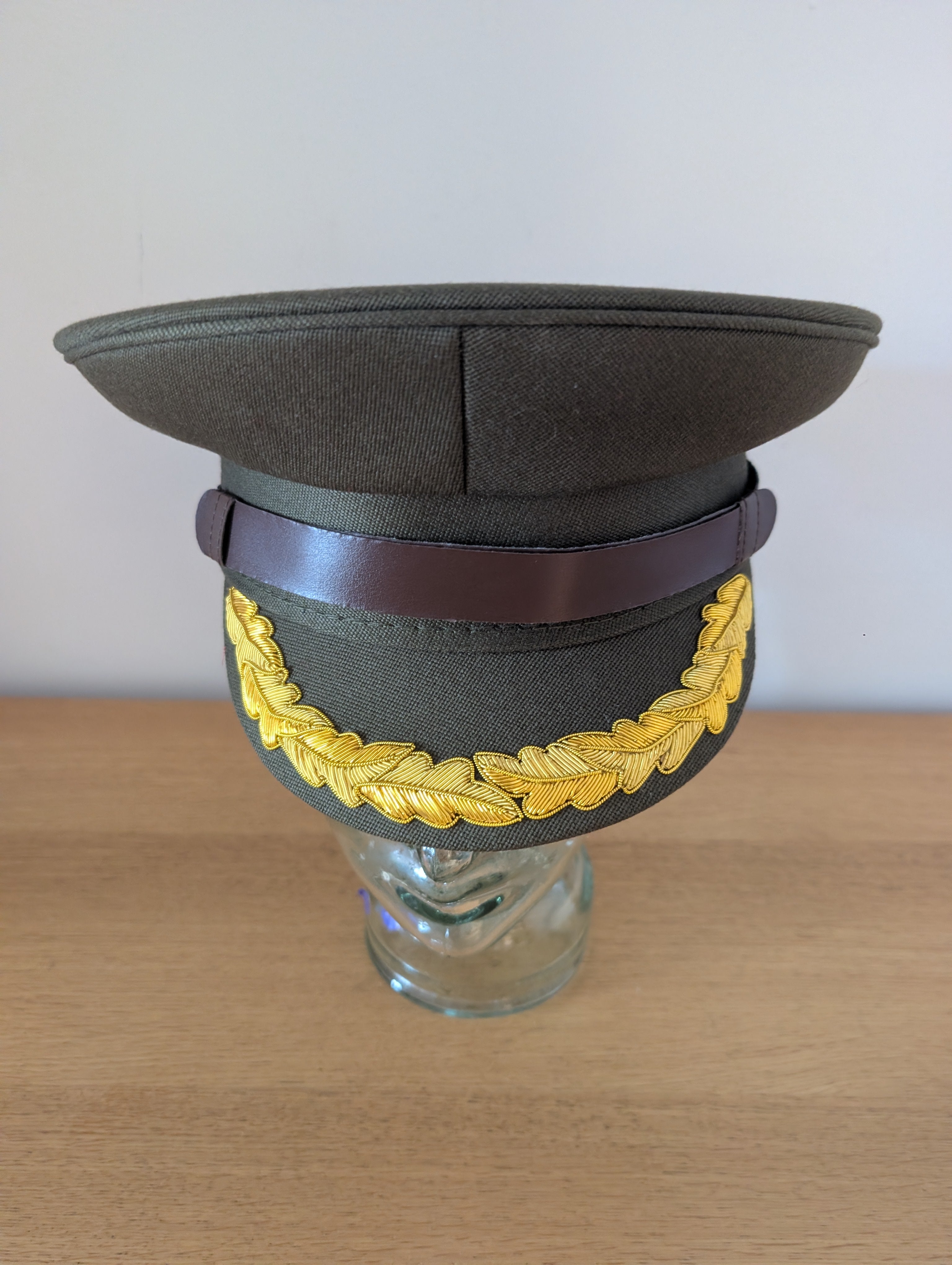 Olive Green Officers Service Cap | Gold Oakleaf Peak | Reproduction