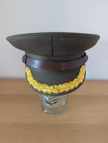 Olive Green Officers Service Cap | Gold Oakleaf Peak | Reproduction