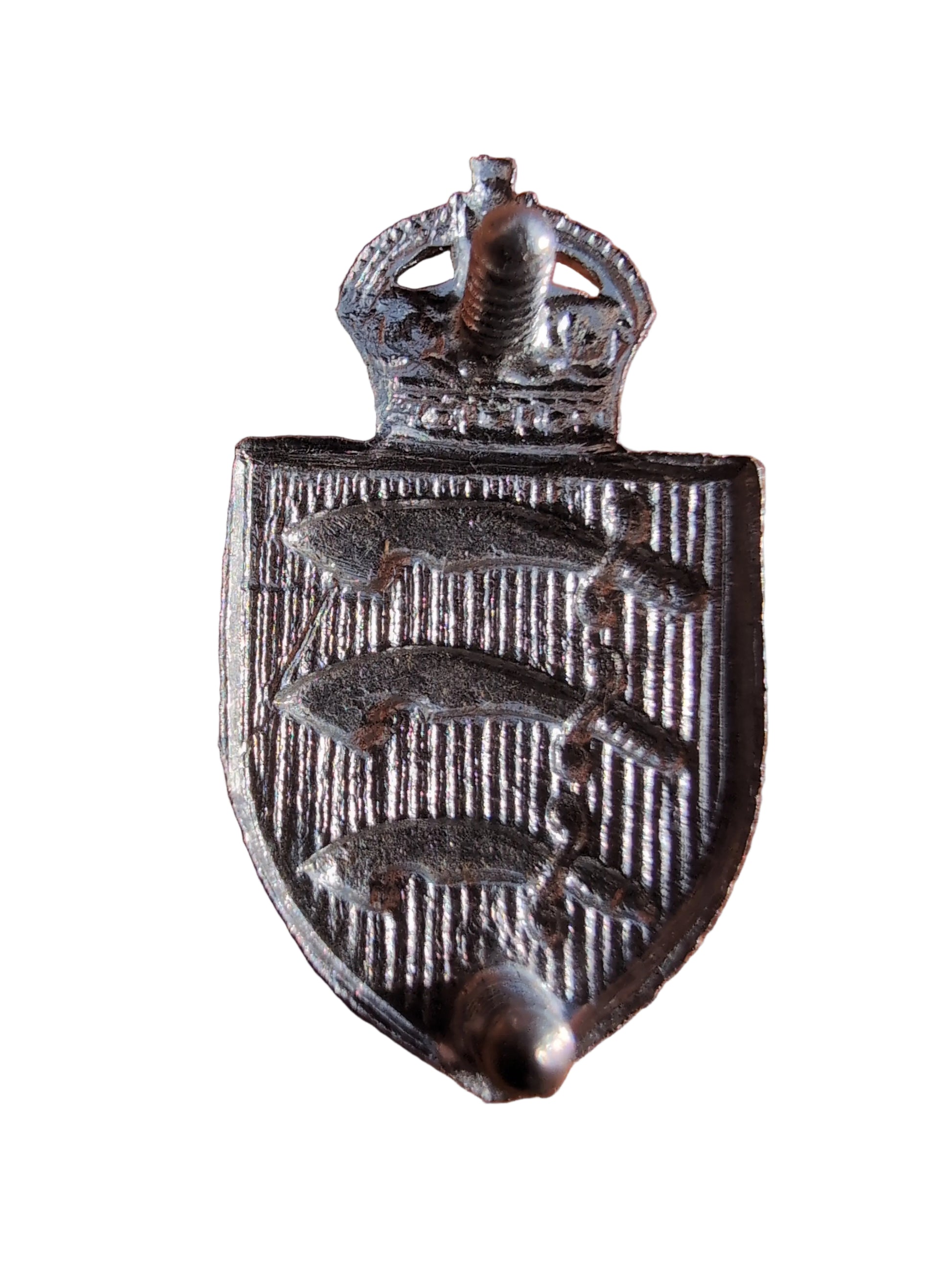 rear view of NEW GVR GVIR Essex Constabulary Collar Badges Kings Crown, NEW OLD DELETED STOCK