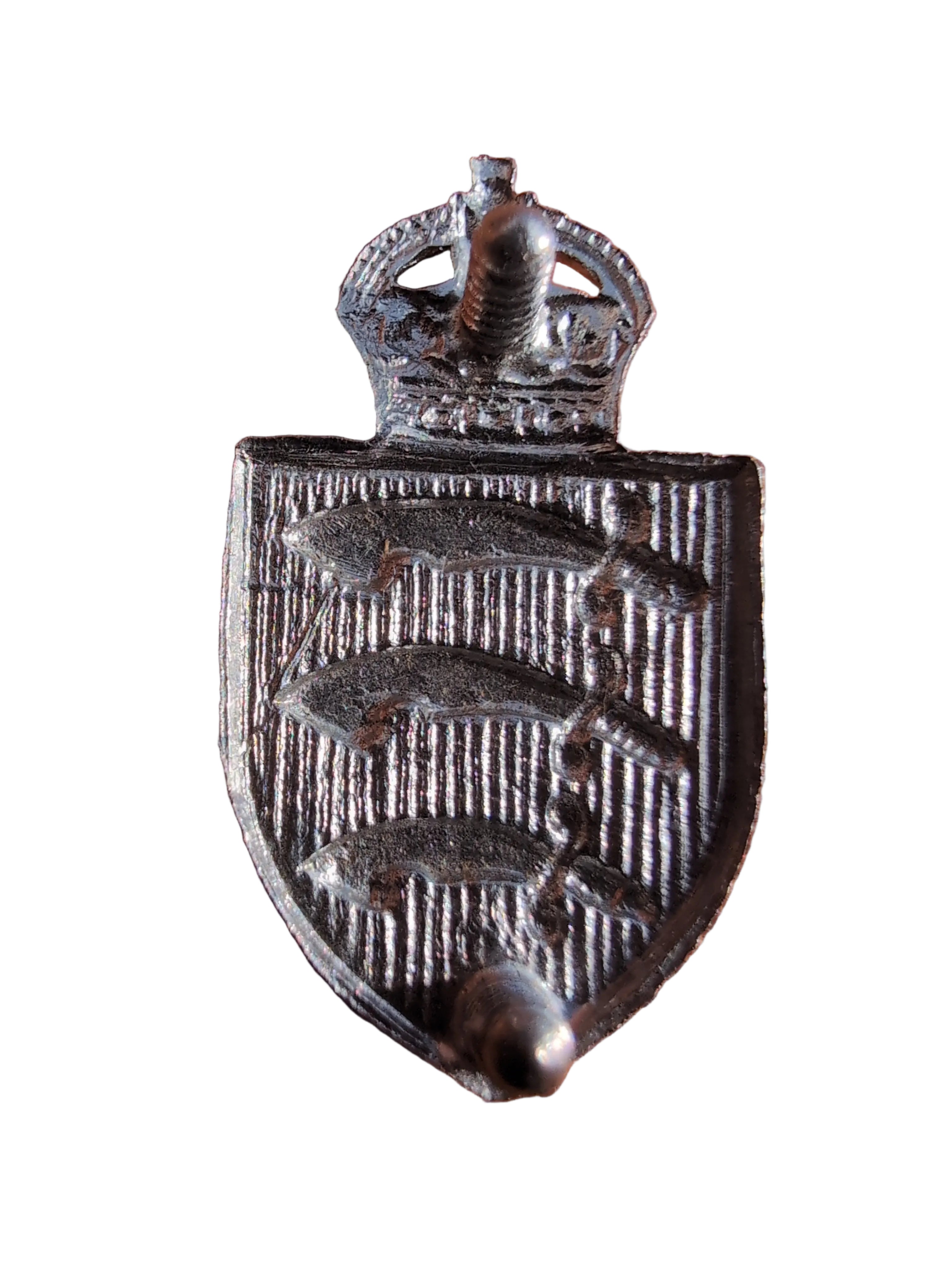 rear view of NEW GVR GVIR Essex Constabulary Collar Badges Kings Crown, NEW OLD DELETED STOCK