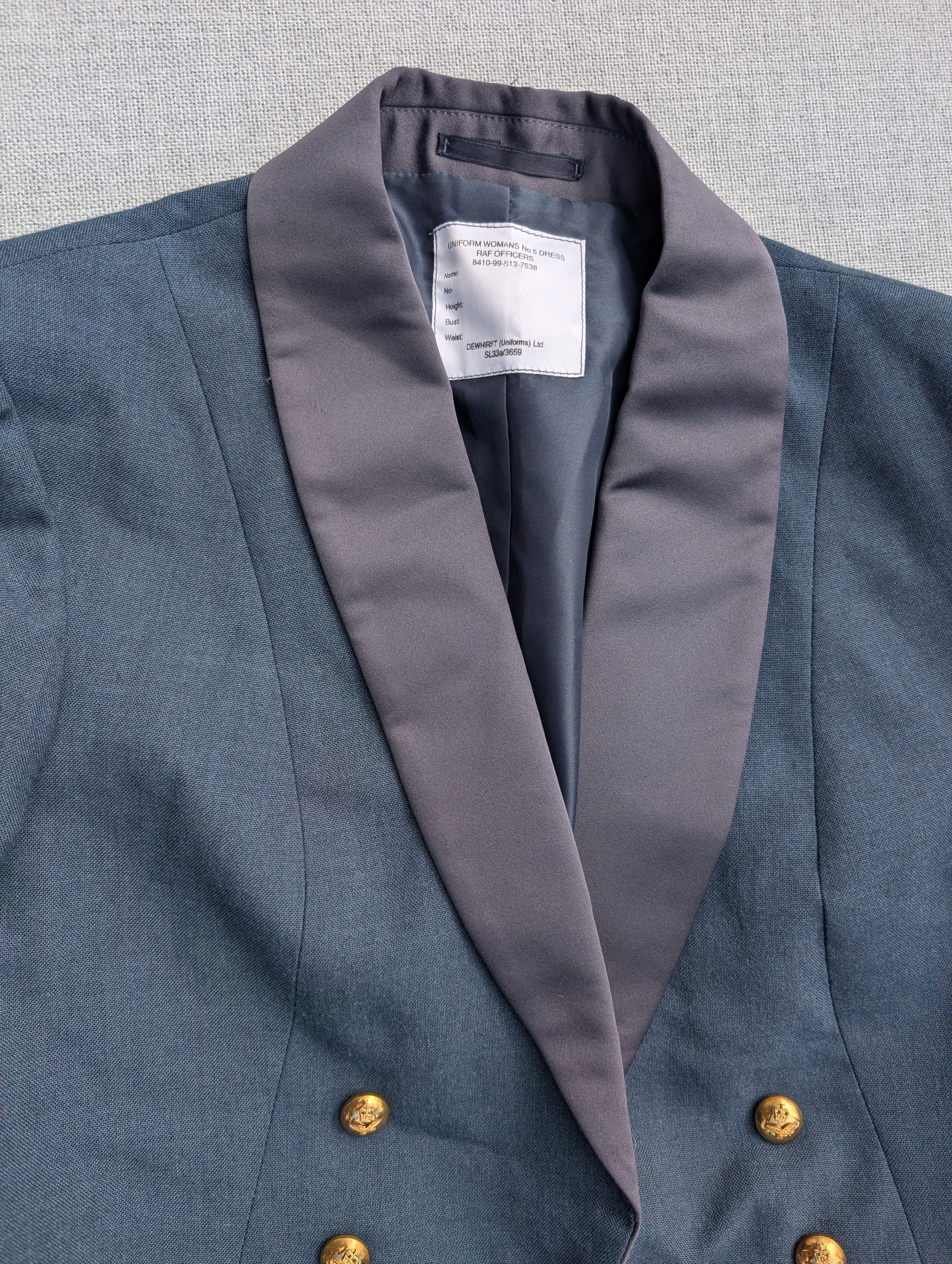 Woman's Officers RAF No5 Mess Dress Uniform Jacket silk collar