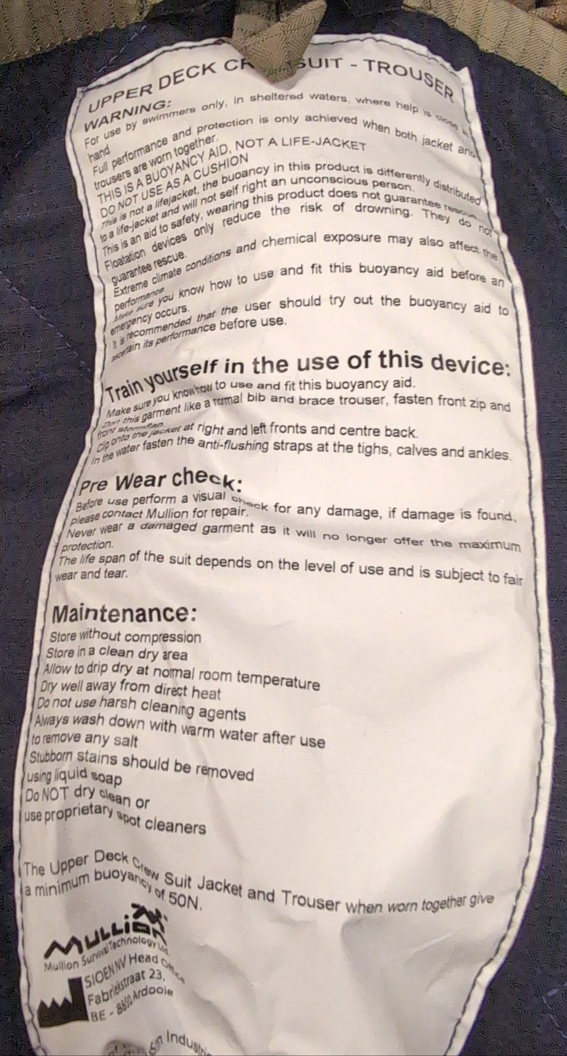 SIOEN Mullion Survival Technology UPPER DECK TROUSERS Crewman's Light Olive Bib Waterproof