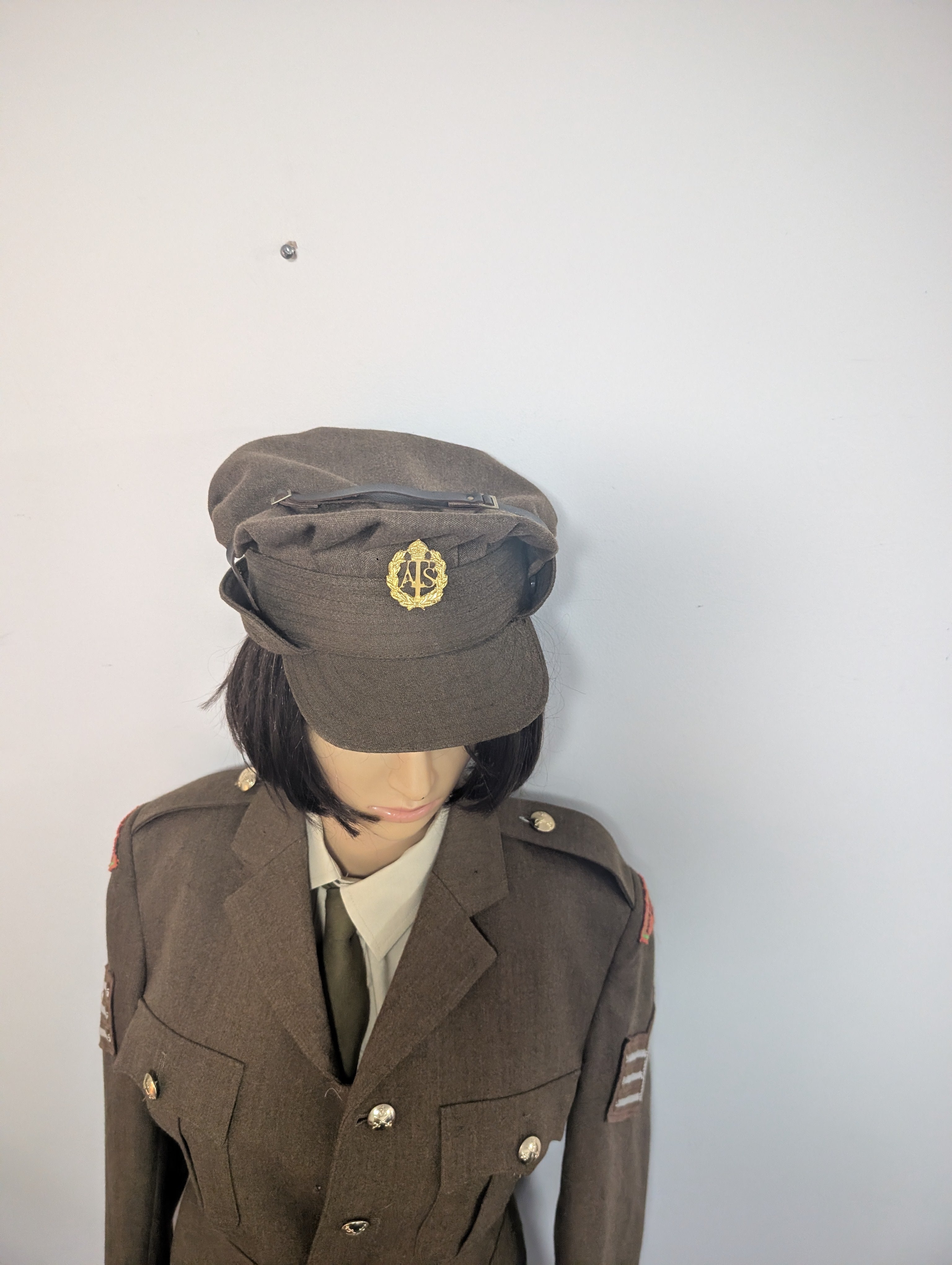 Auxiliary Territorial field Service Uniform putty    ATS Cap & Hat Badge brown