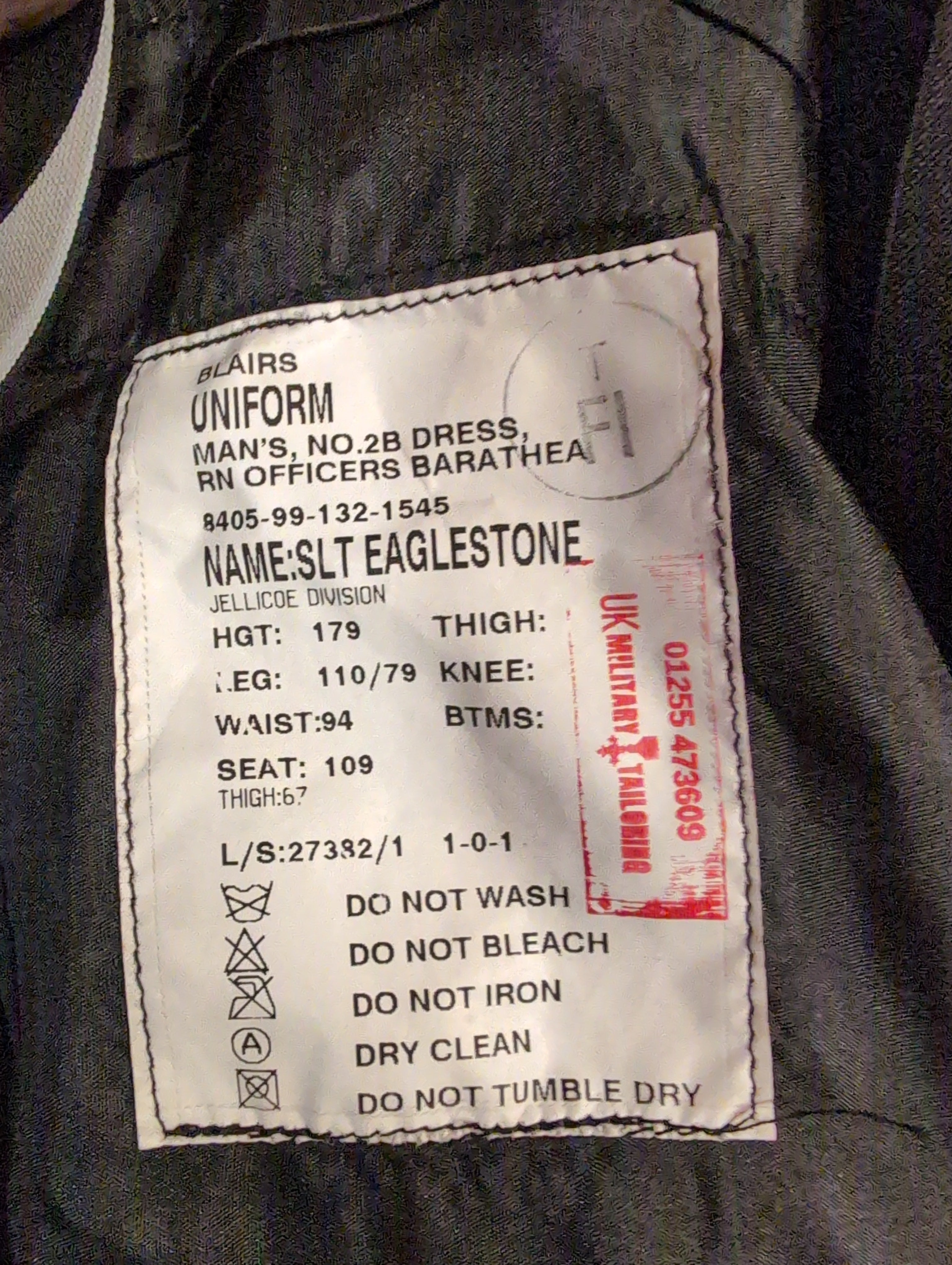 45" Chest Royal Navy No.2B Barathea Officers Mess Dress Uniform Jacket & Trousers ( our ref G157)