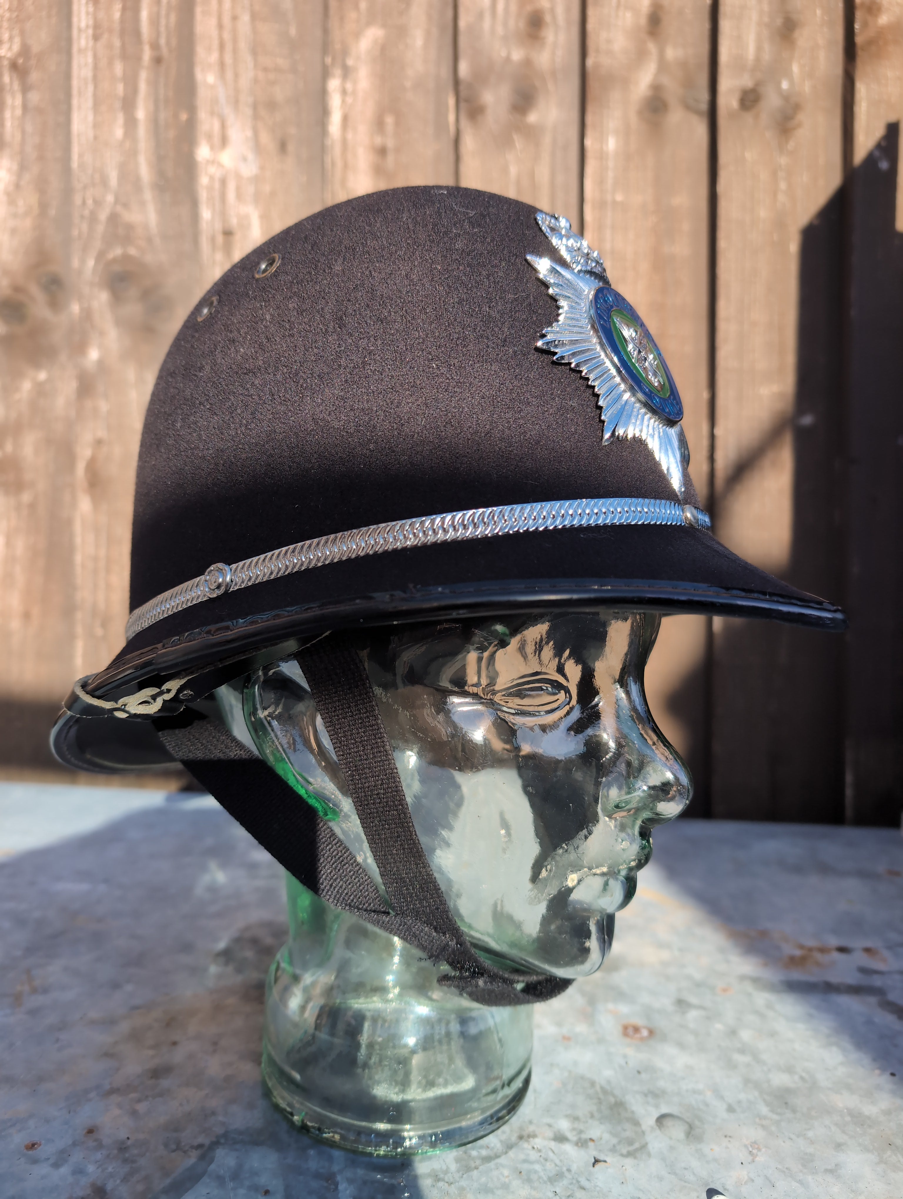 Rose Top Custodian Helmet with Lincolnshire Constabulary Police Plate Badge ( our ref G158)