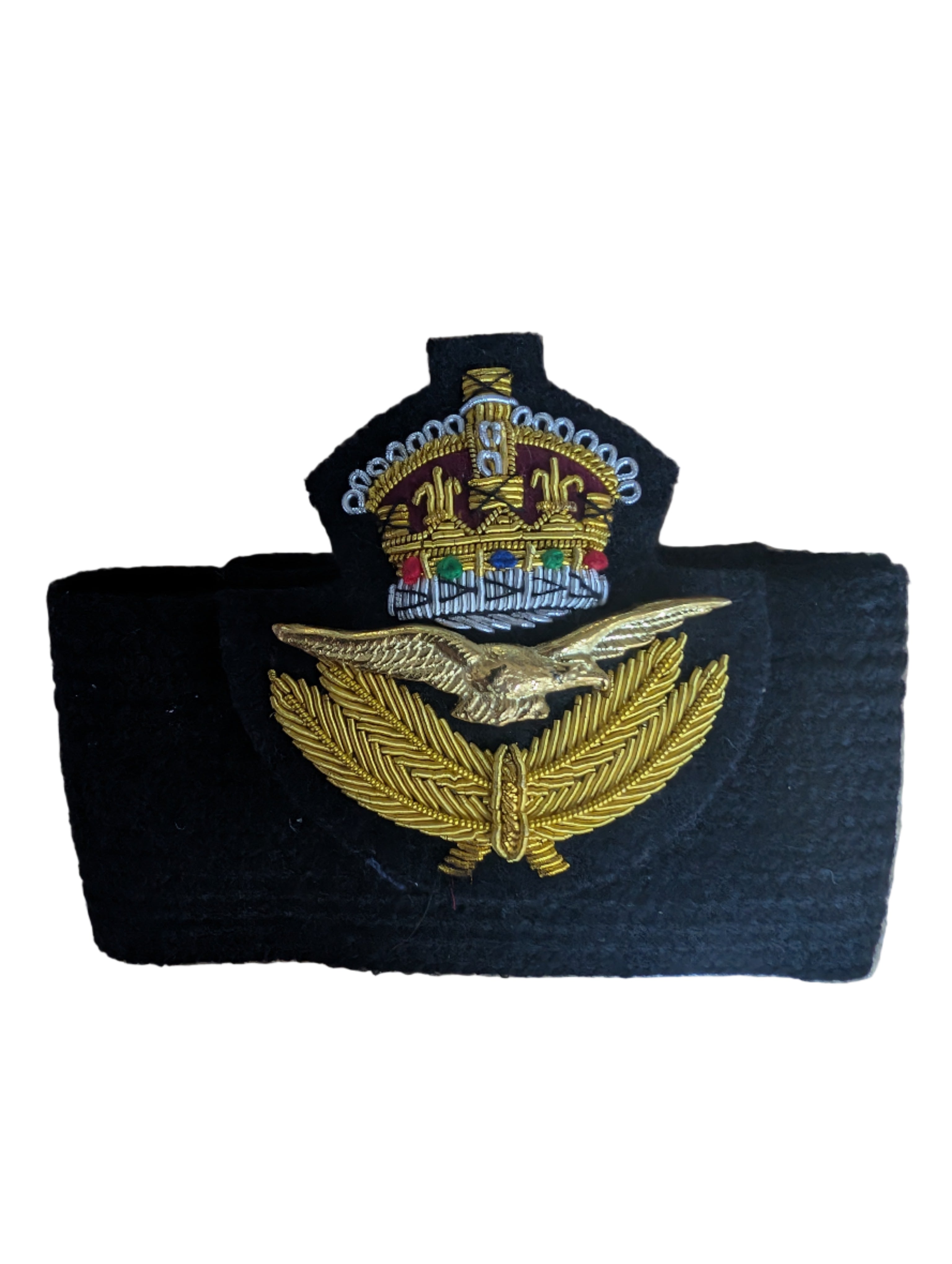 Kings Crown RAF Officers Cap Badge on Knitted Black Wool Hat Band CIIR King Charles II REX Hatband For RAF No1 SD Service Dress Uniform