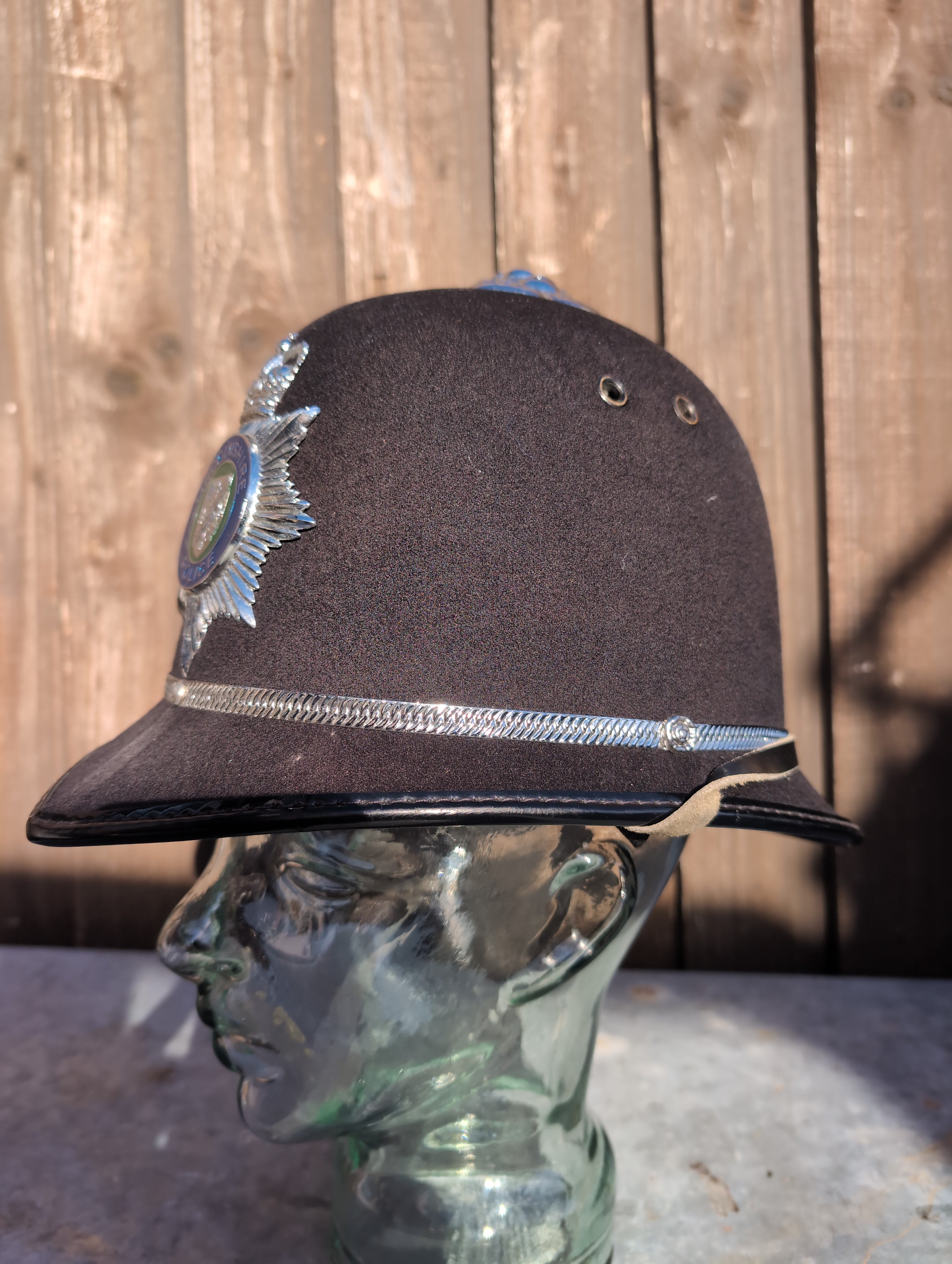 Rose Top Custodian Helmet with Lincolnshire Constabulary Police Plate Badge ( our ref G158)