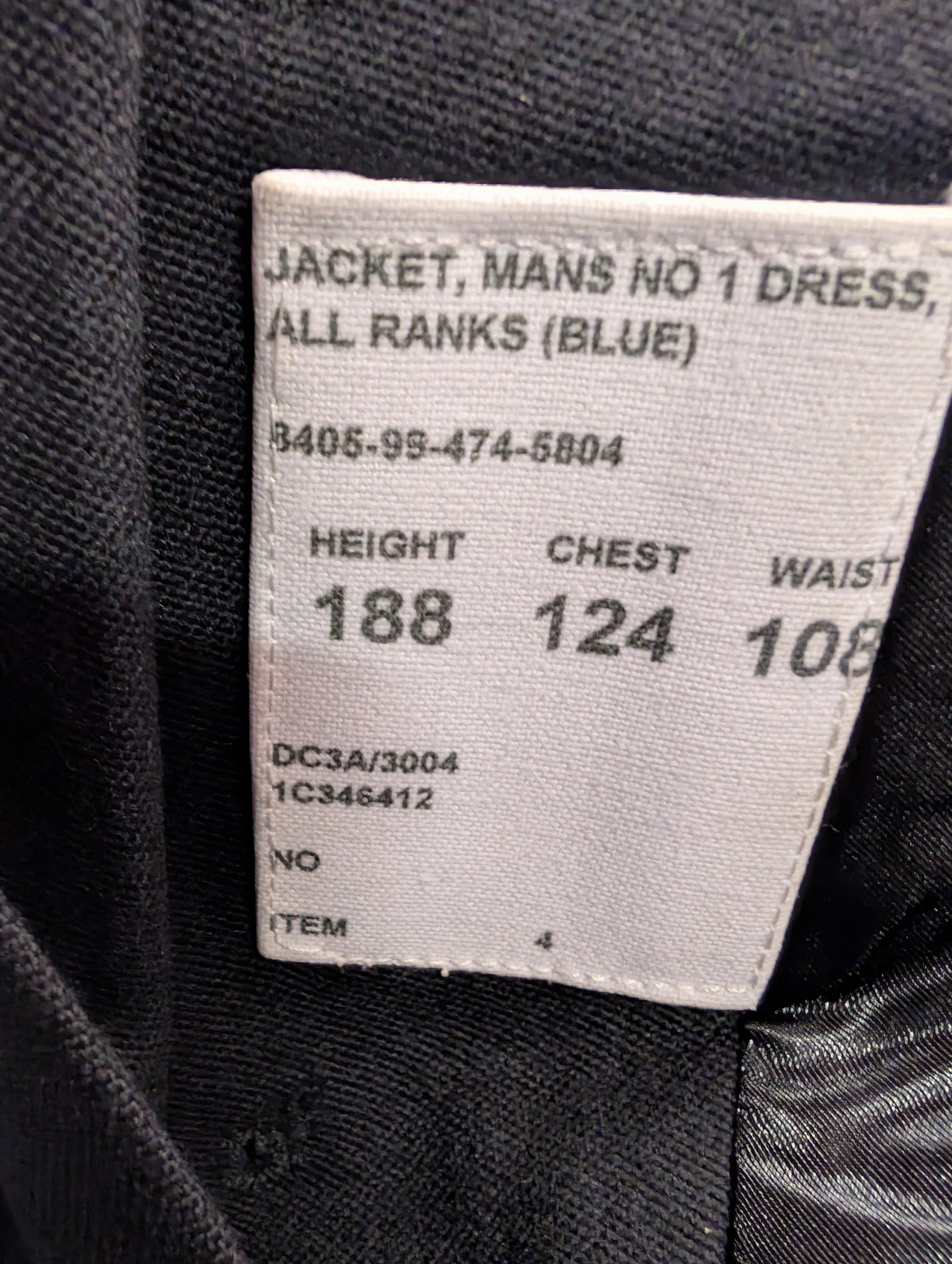188/124/108 49" Tall All Ranks British Army No,1 Service Dress Uniform Jacket / Blues Tunic Officer ( our ref G200 )