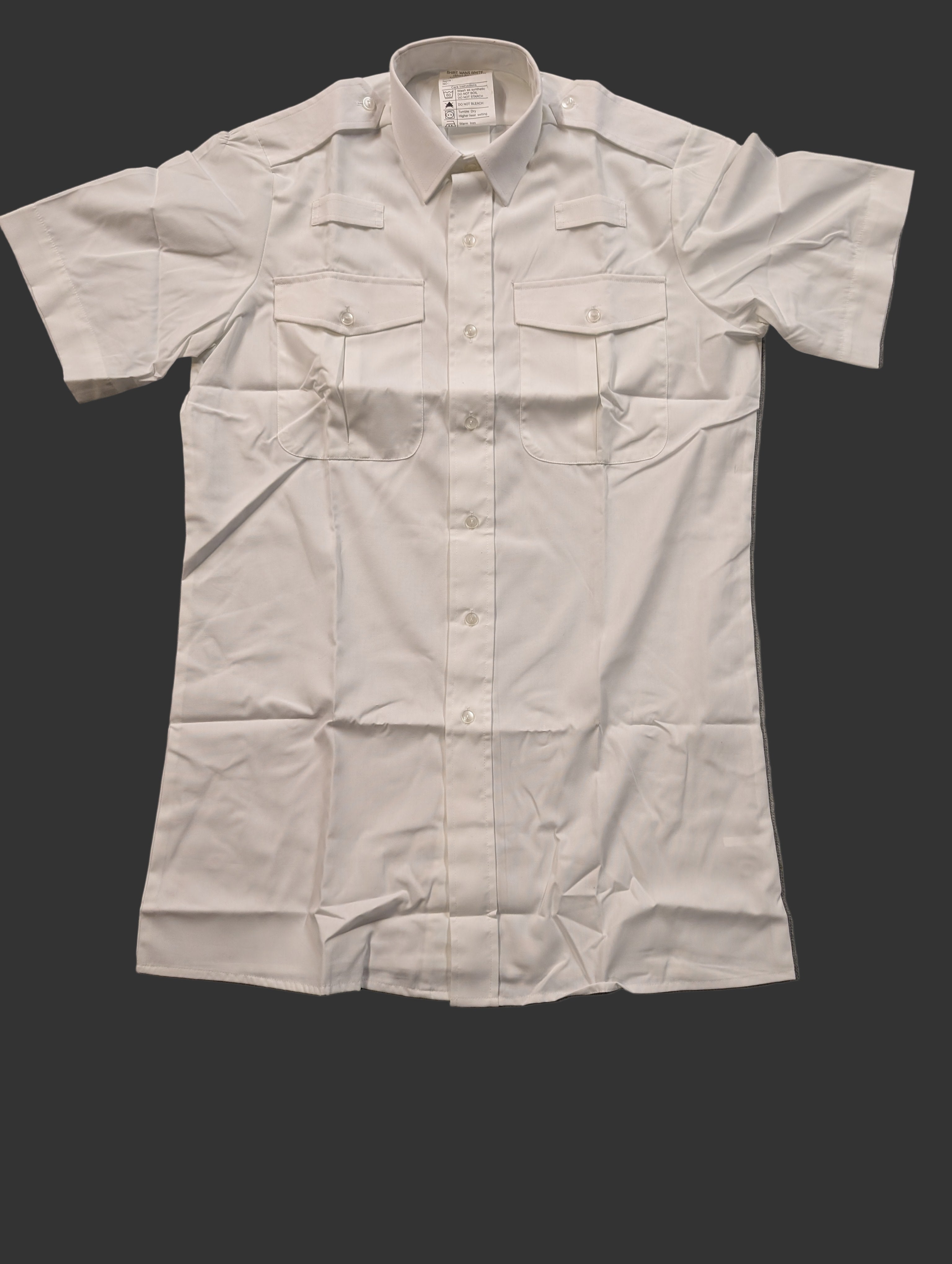 14 1/2" POLICE Short Sleeve White Shirt with fixed epaulettes and radio loops above the pockets