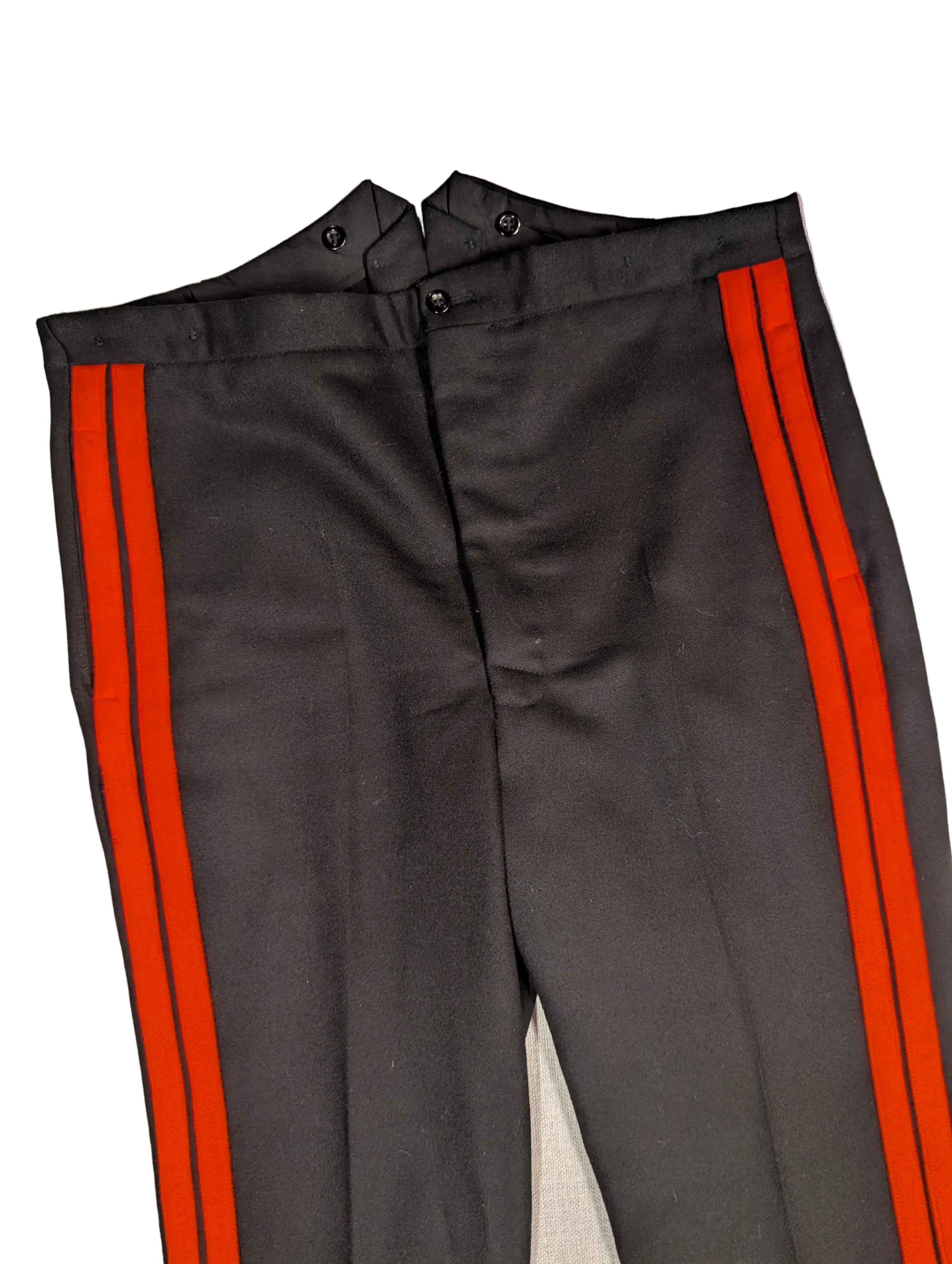 RLC No10 NCO Mess Dress Trousers with fishtail back detail back. buttons for braces & double red stripes