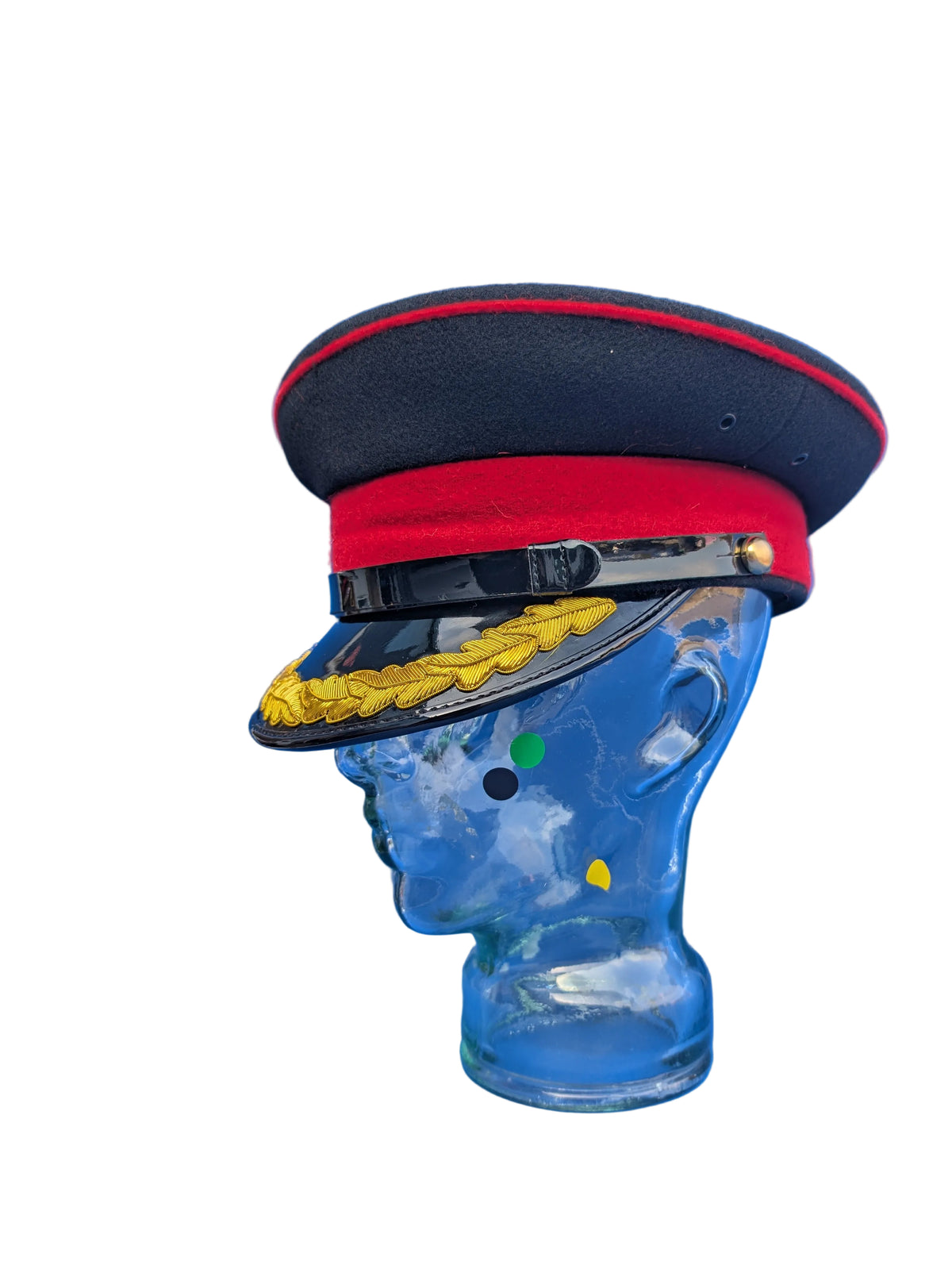 photo of the righthand side of a British Army Staff Officers No1 & Khaki No2Service Dress Uniform Cap / Hat 