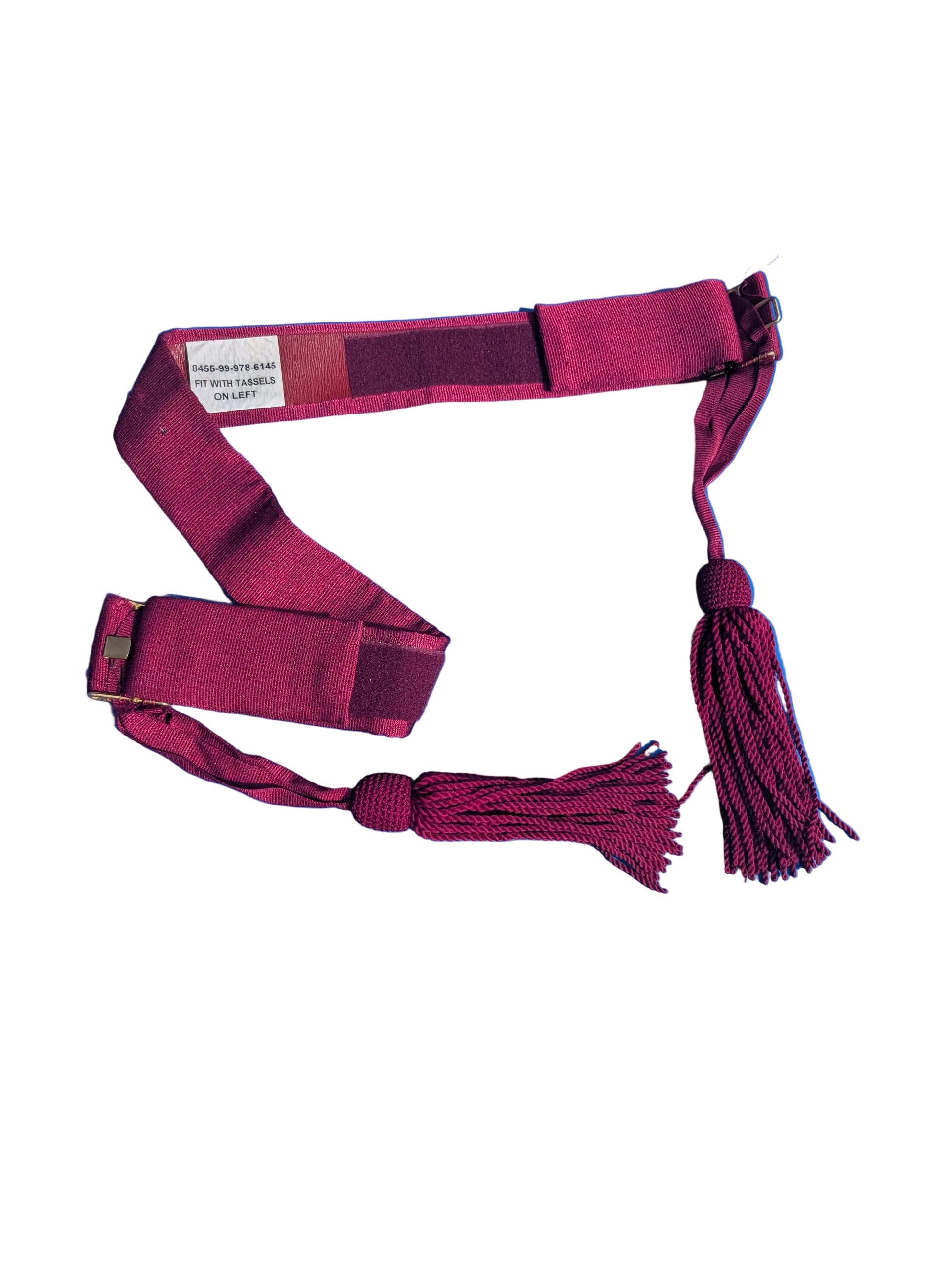 British Army Officers Ceremonial Crimson Maroon Waist Sash inside photo of label and nsn number