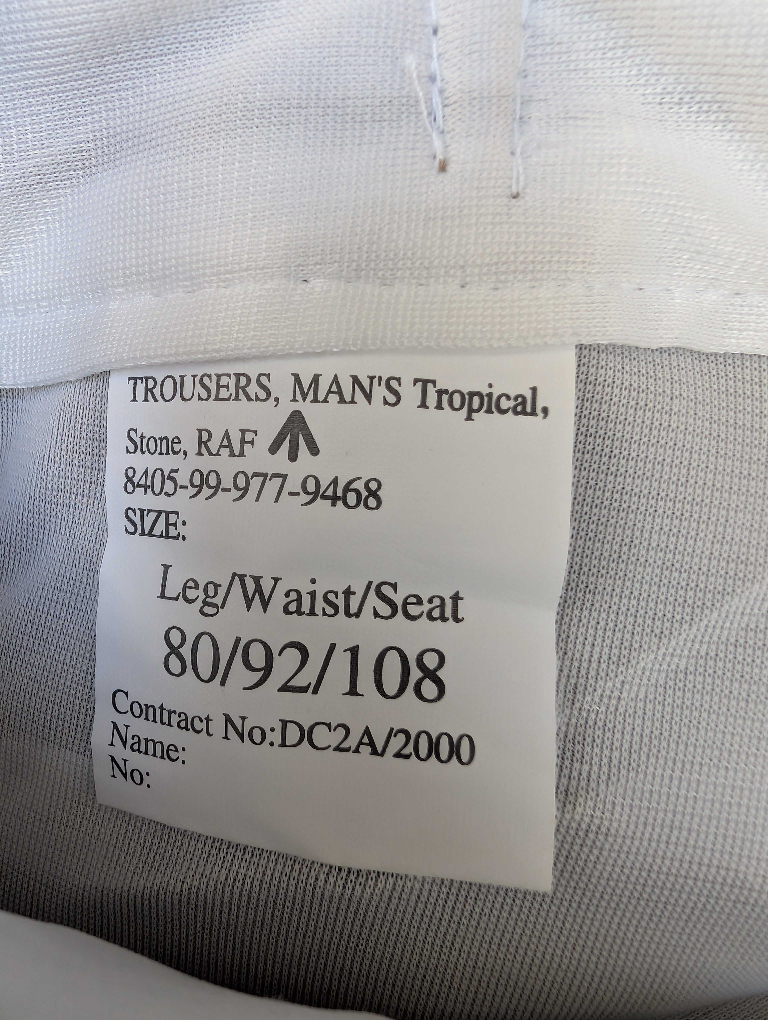 RAF SNCO Tropical Stone Trousers with Stable & Standard Belt Loops & Waist Adjusters